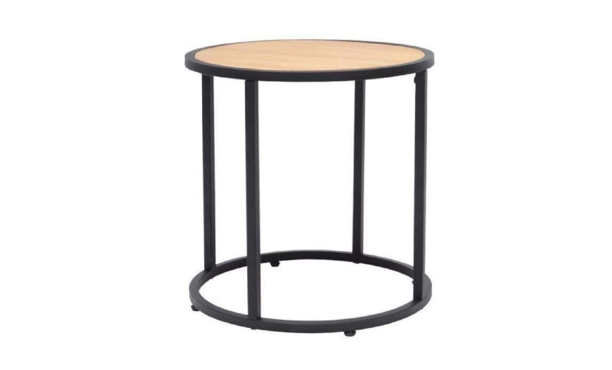 karo bout de canapé/table d'appoint ronde style industriel en métal noir et plateau bois pin naturel   l 40 x l 40 cm