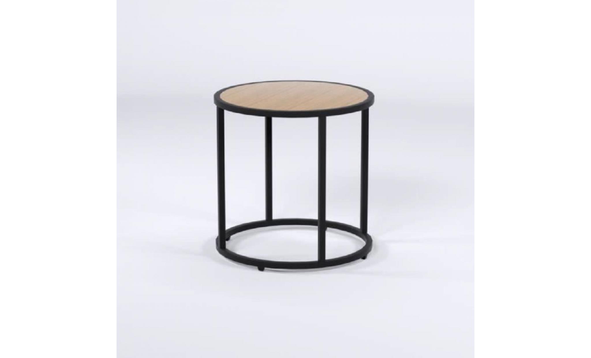 karo bout de canapé/table d'appoint ronde style industriel en métal noir et plateau bois pin naturel   l 40 x l 40 cm pas cher