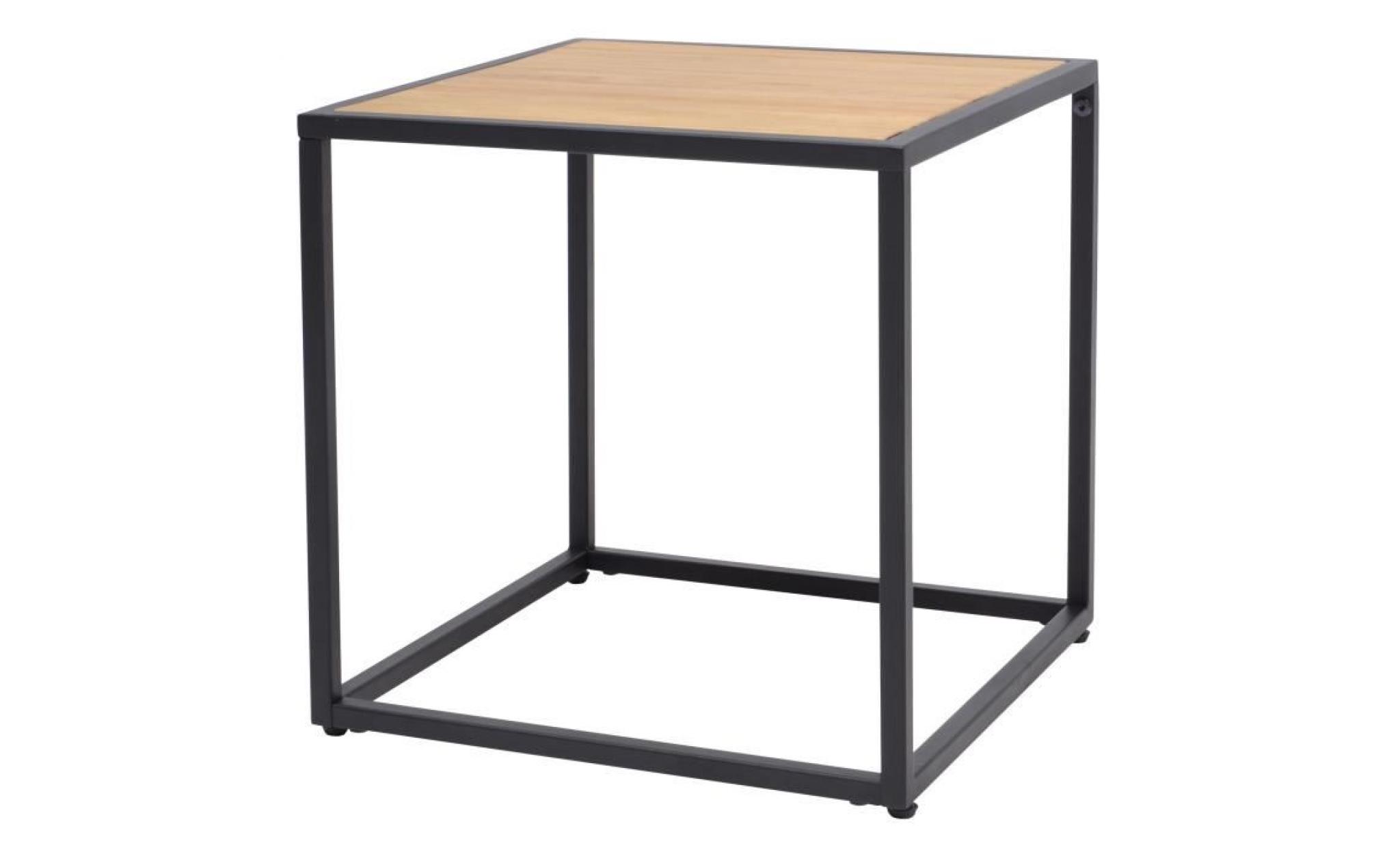 karo table basse carrée style industriel   métal noir et plateau bois pin massif   l 40 x l 40 cm