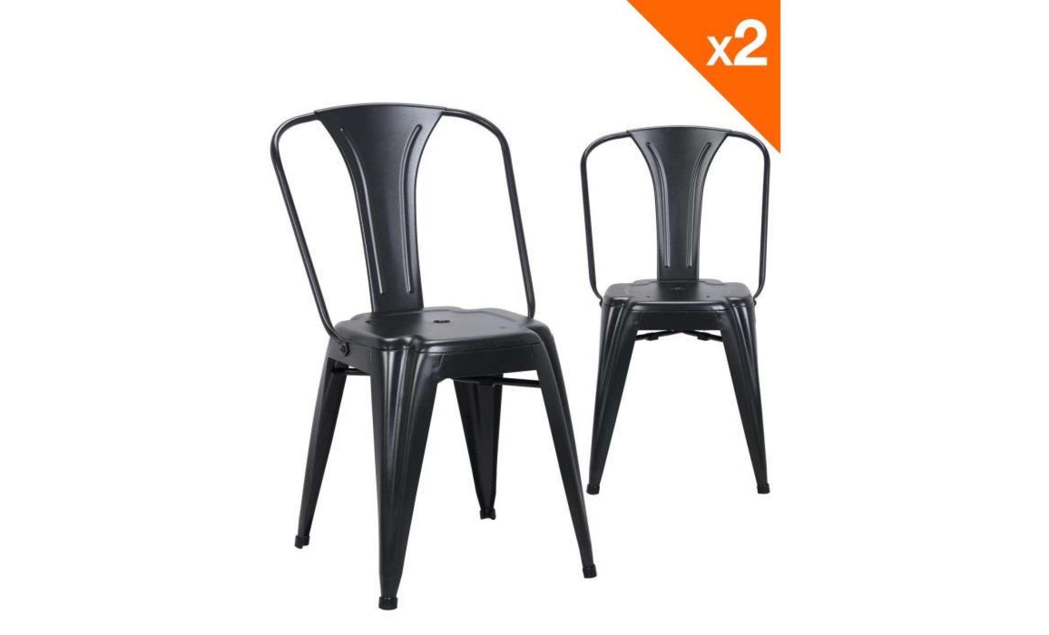 kayelles chaise metal industriel brook   lot de 2 chaises bistrot (noir)