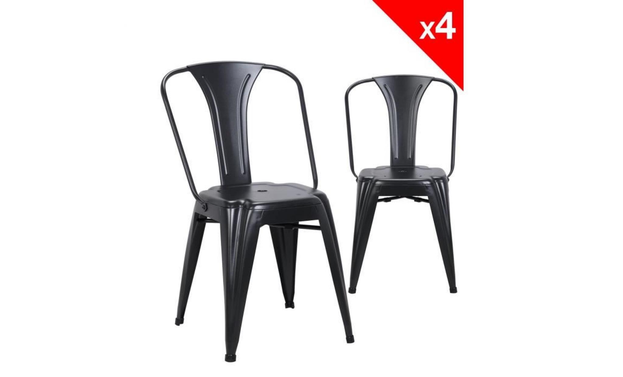kayelles chaise metal industriel brook   lot de 4 chaises bistrot (noir)