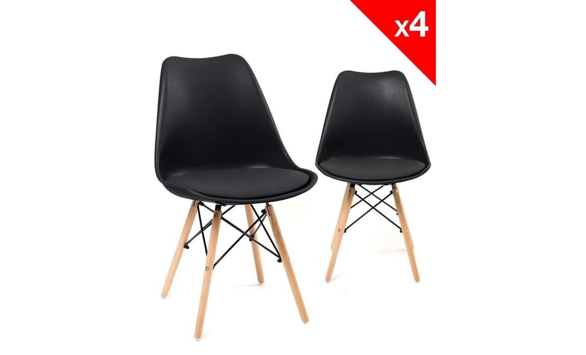 kayelles chaises scandinaves nasi avec coussin   lot de 2 (noir)