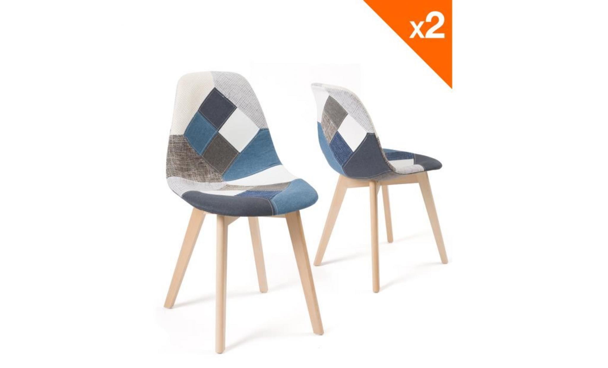 kayelles lot de 2 chaises patchwork scandinaves, salle à manger, cuisine   nada (patchwork bleu)