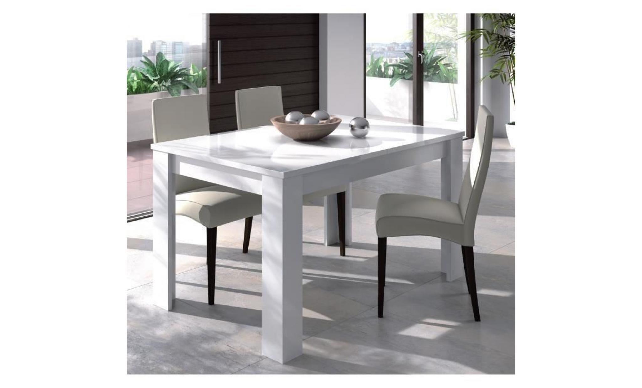 kendra table à manger extensible de 6 à 8 personnes style contemporain mélaminé blanc brillant   l 140 190 x l 90 cm pas cher