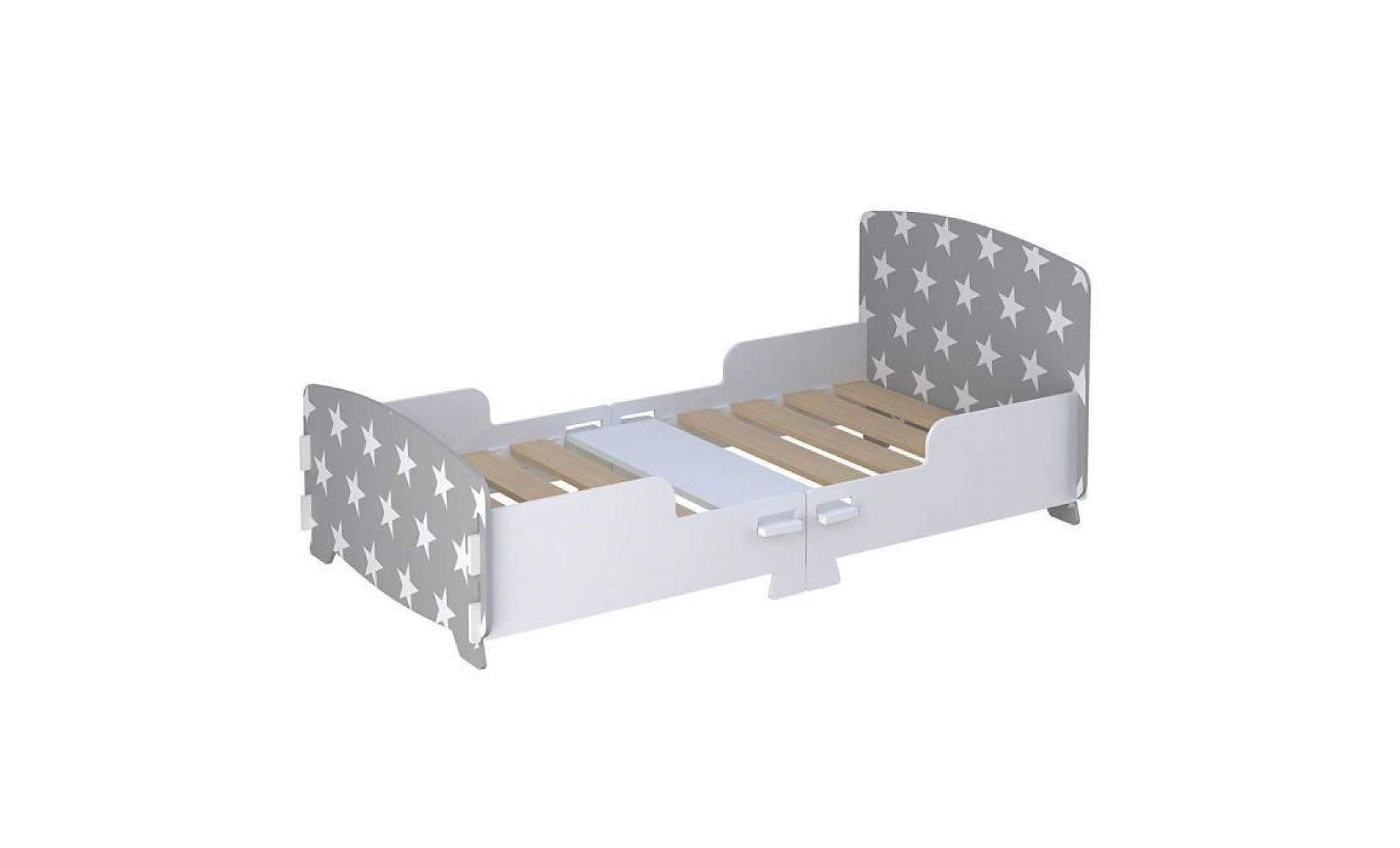 kidsaw, cadre de lit pour enfant gris étoile, 147 x 80 x 60cm
