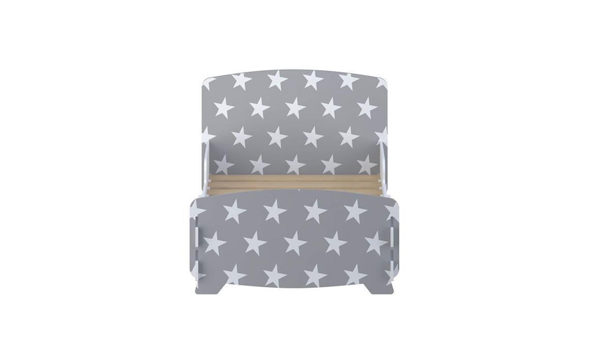 kidsaw, cadre de lit pour enfant gris étoile, 147 x 80 x 60cm pas cher