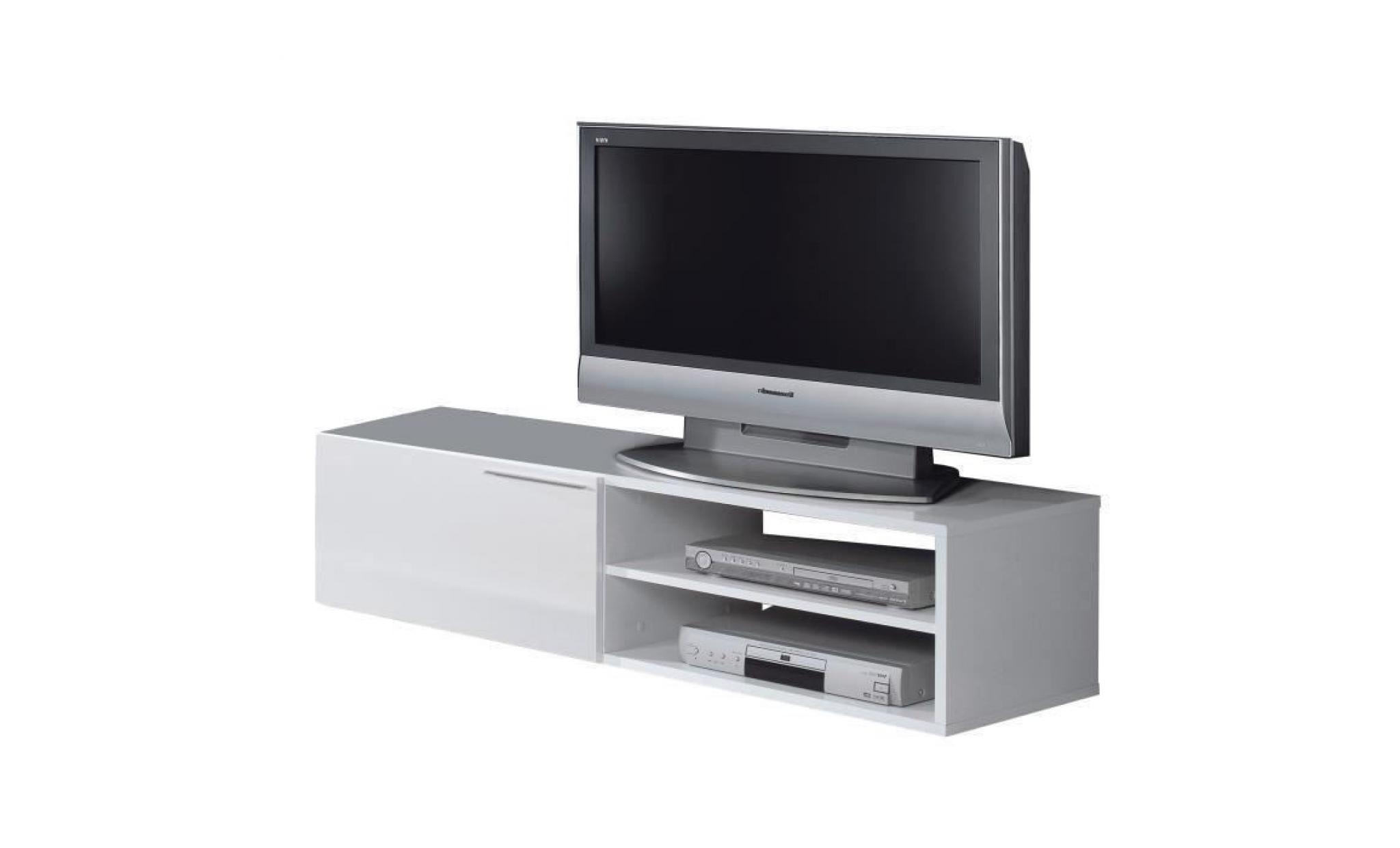 kikua meuble tv contemporain blanc brillant   l 130 cm