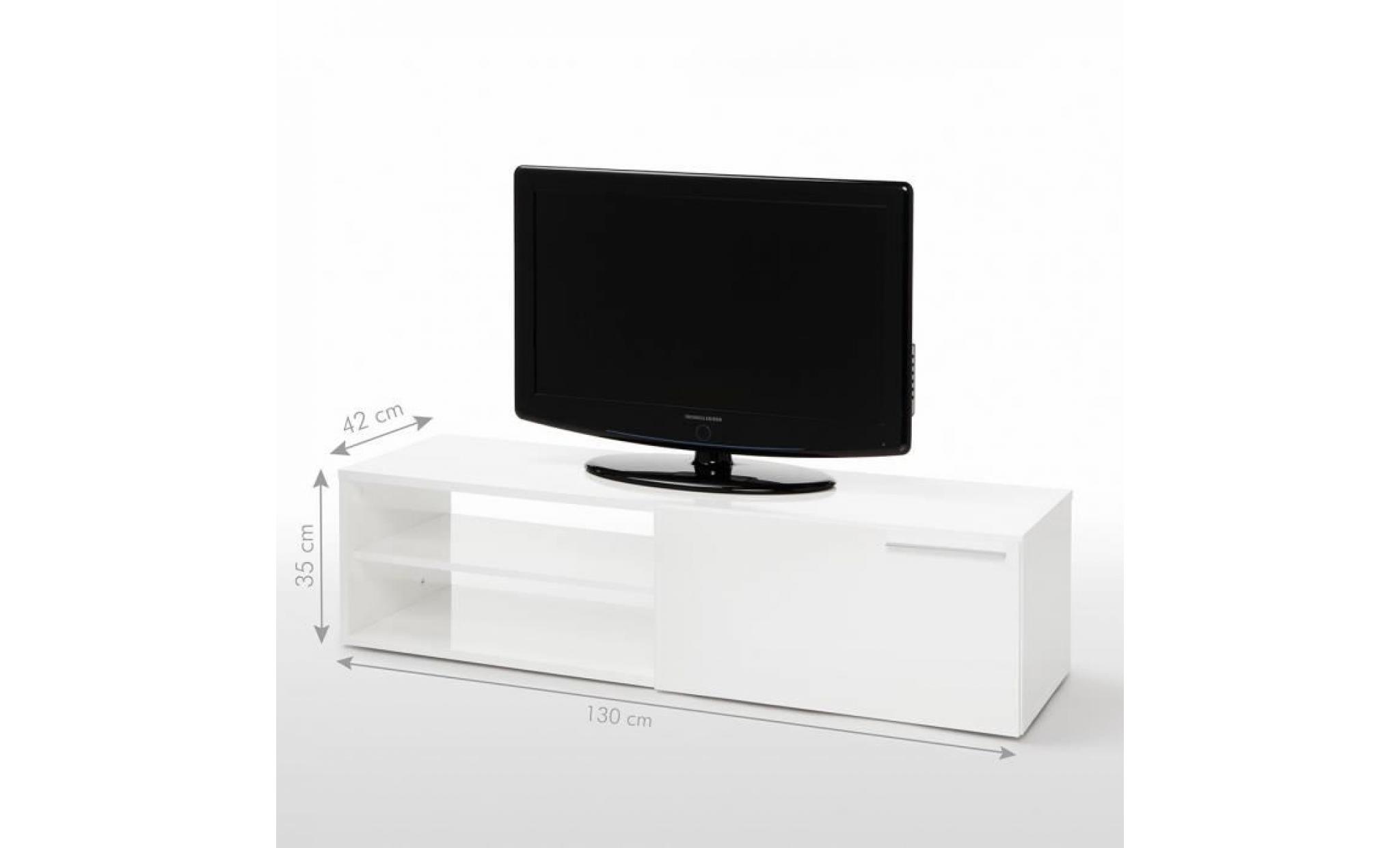 kikua meuble tv contemporain blanc brillant   l 130 cm pas cher