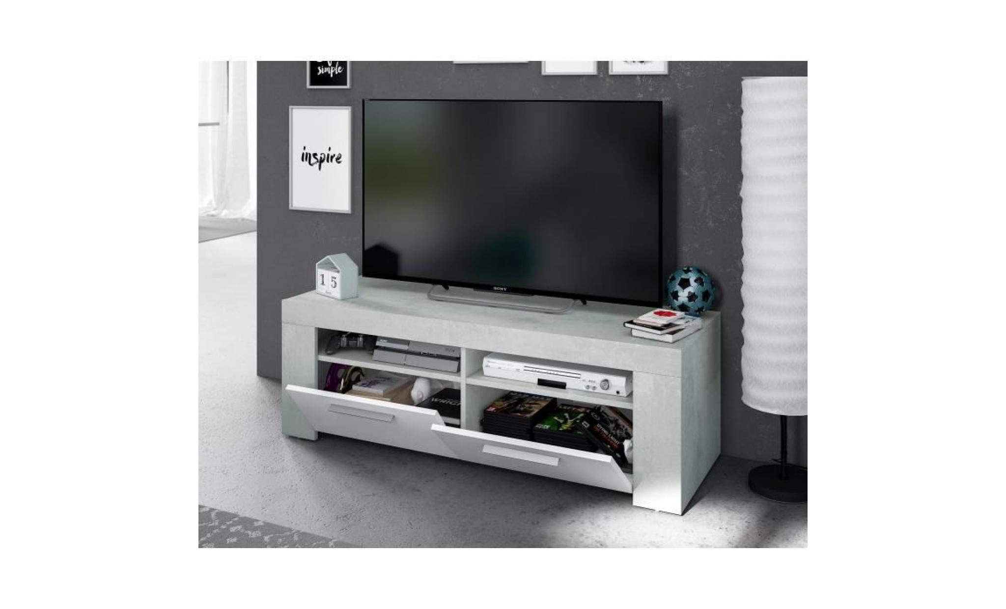 kikua meuble tv   style contemporain   gris et blanc   l 130 cm pas cher