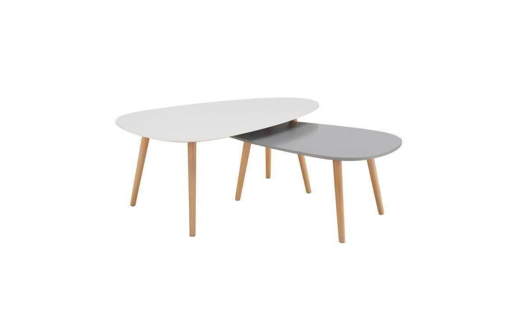 kivi lot de 2 tables basses gigognes scandinave blanc laqué et gris mat   l 98 x l 61 et  h39
