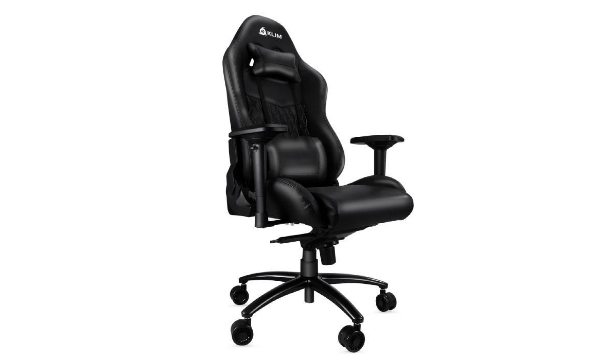 klim esports   chaise gamer très haute qualité   finitions soignées   ajustable   ergonomique   inclinable   siege bureau   noir