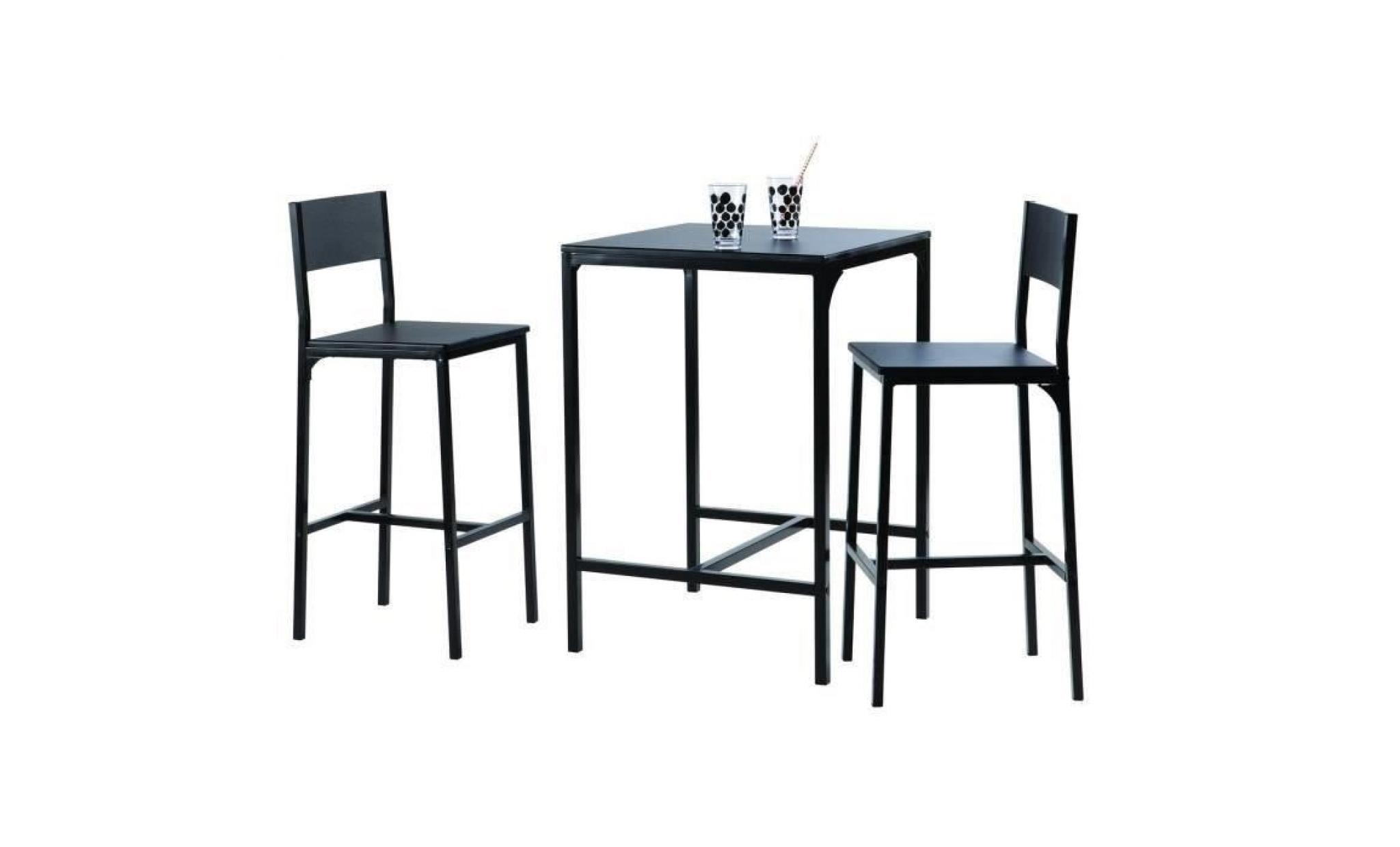 kool ensemble table bar en métal et mdf 2 personnes 60x60 cm + 2 tabourets   noir mat pas cher