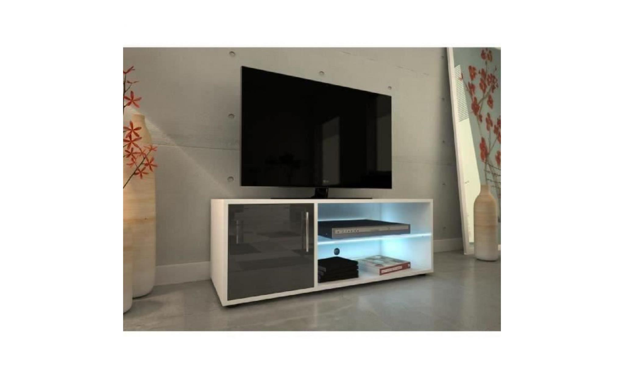 kora meuble tv contemporain avec éclairage led laqué gris   l 100 cm pas cher