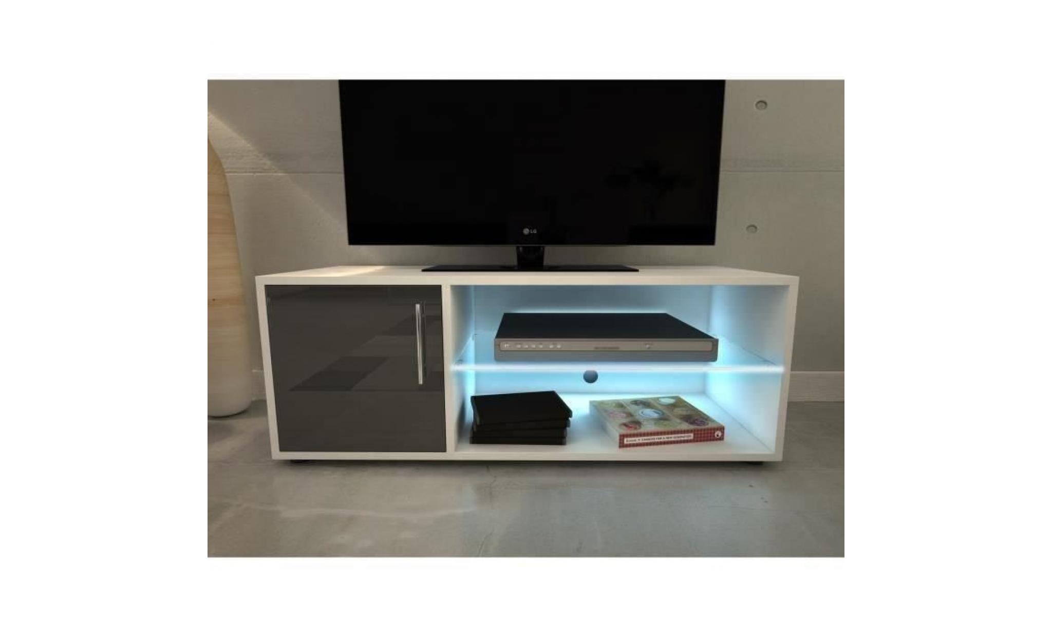 kora meuble tv contemporain avec éclairage led laqué gris   l 100 cm pas cher