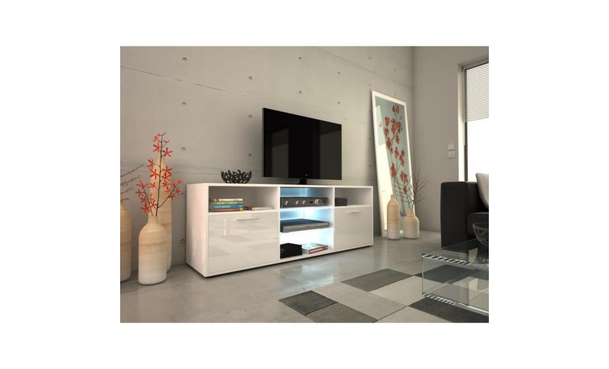 kora meuble tv contemporain blanc brillant   l 150 cm pas cher