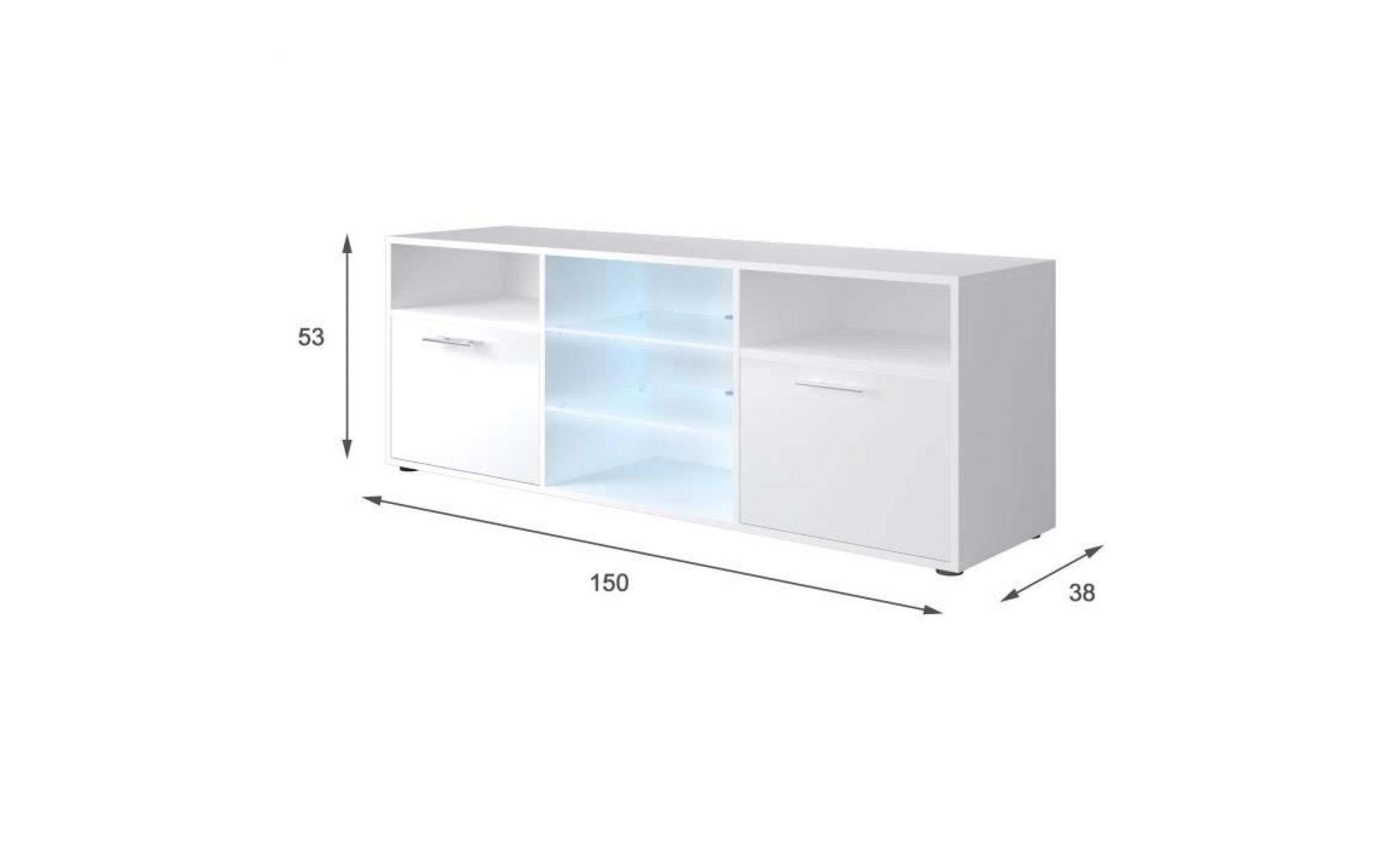 kora meuble tv contemporain blanc brillant   l 150 cm pas cher