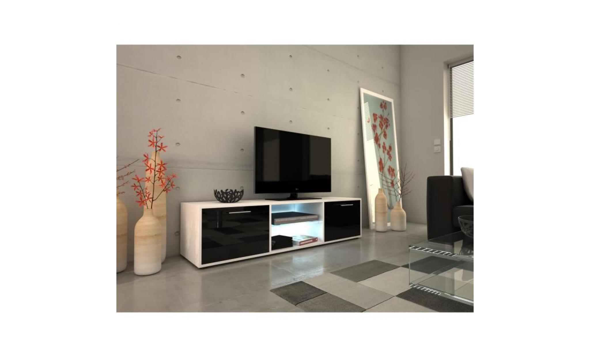 kora meuble tv contemporain noir brillant   l 150 cm pas cher