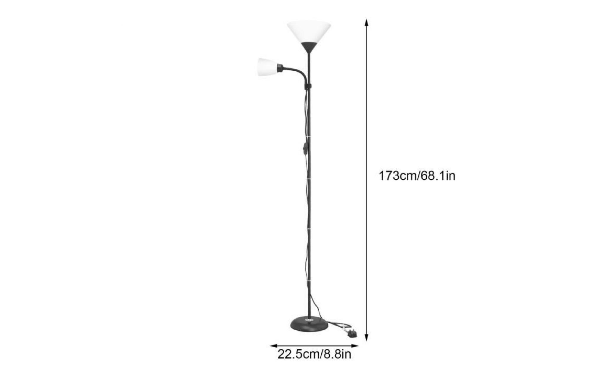 lampadaire 2 tete à ampoule e27 lampe vertical à pied noir 22.5*22.5*173cm 2*ampoule inclus pas cher