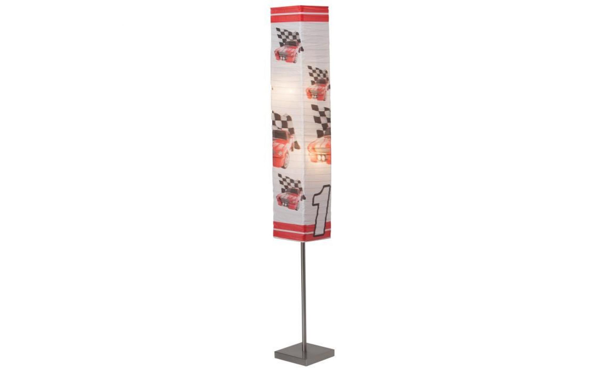 Lampadaire colonne pied en métal et abat jour en papier blanc/rouge Racing-