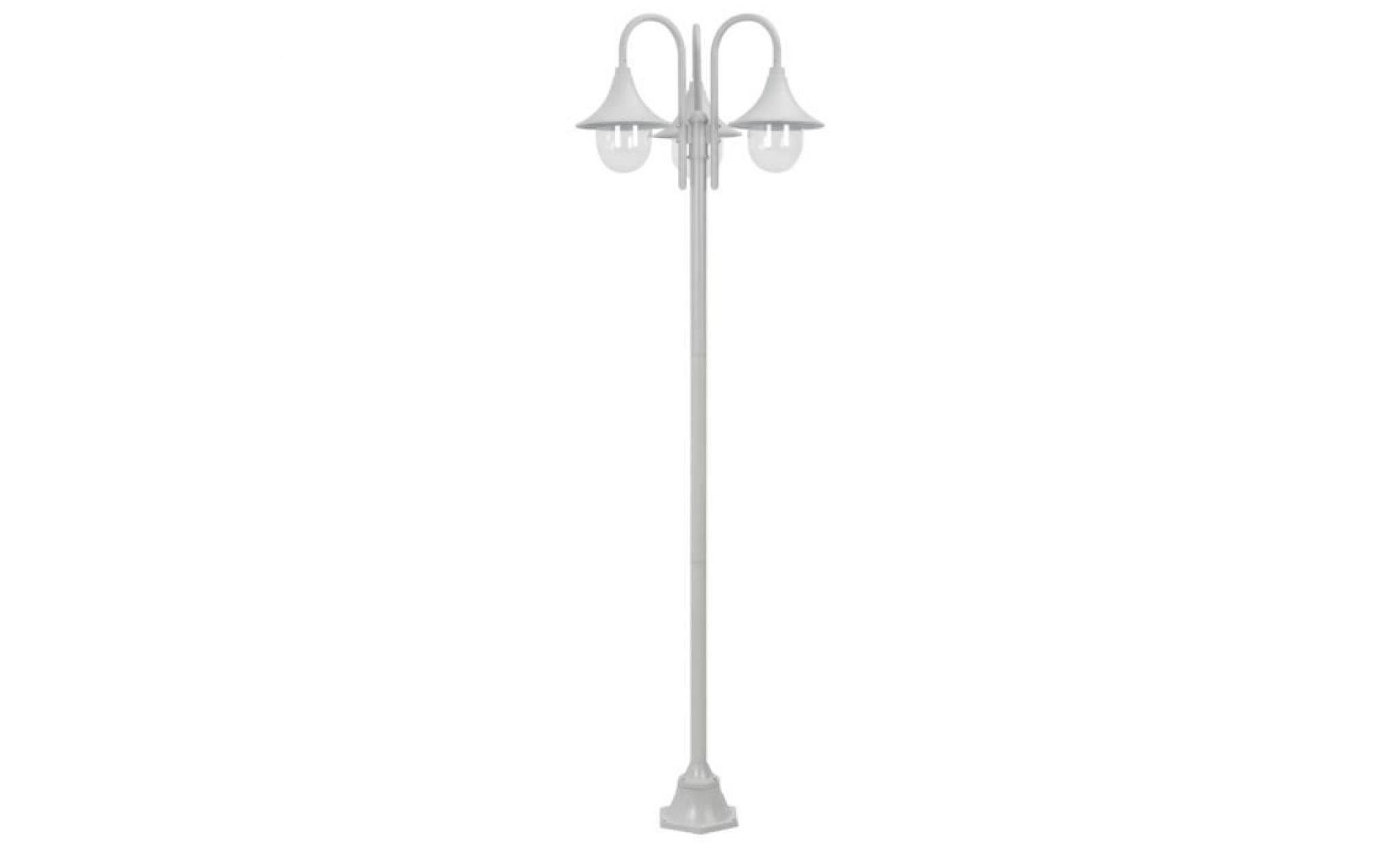 lampadaire de jardin e27 220 cm aluminium 3 lanternes blanc pas cher