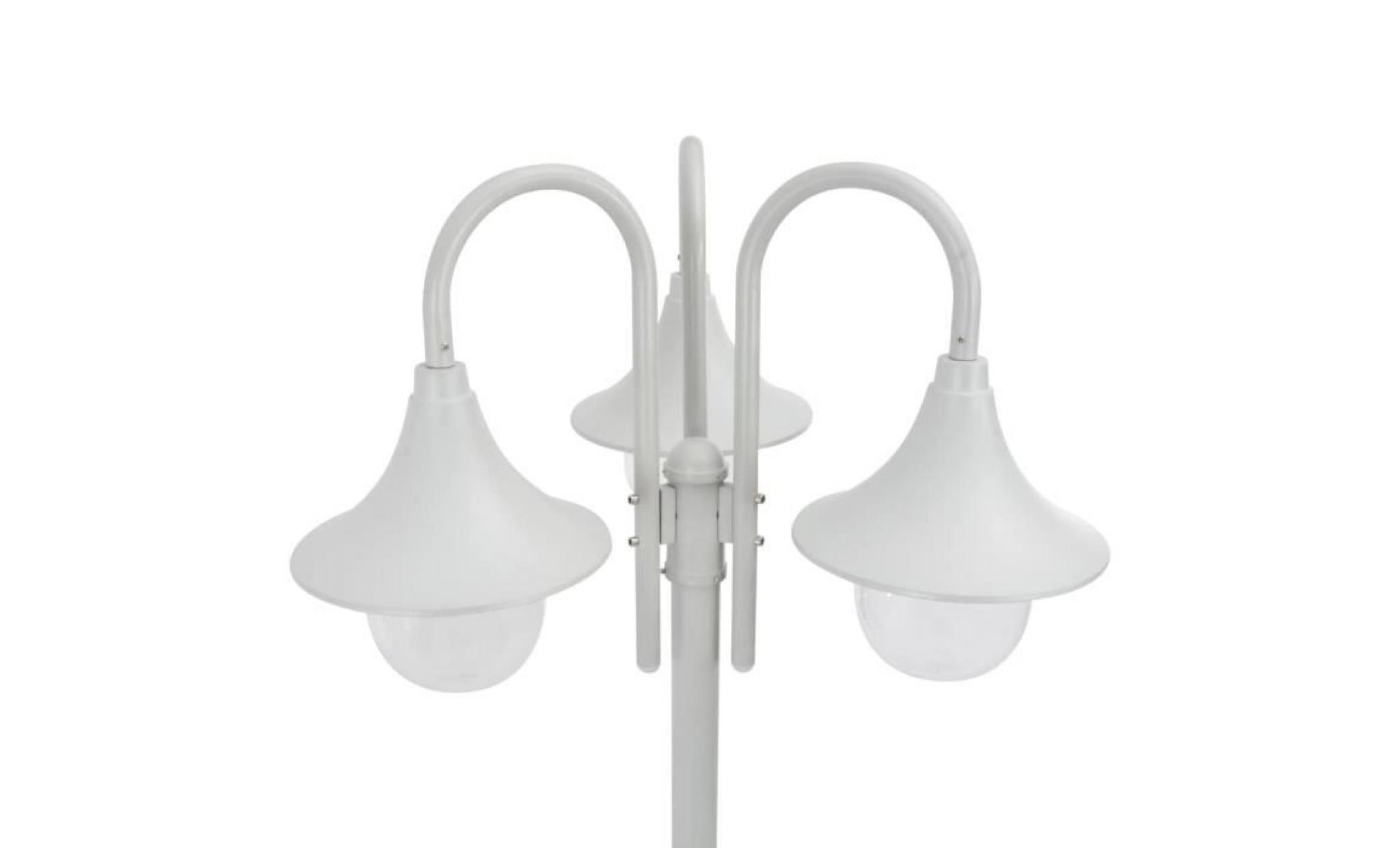 lampadaire de jardin e27 220 cm aluminium 3 lanternes blanc pas cher