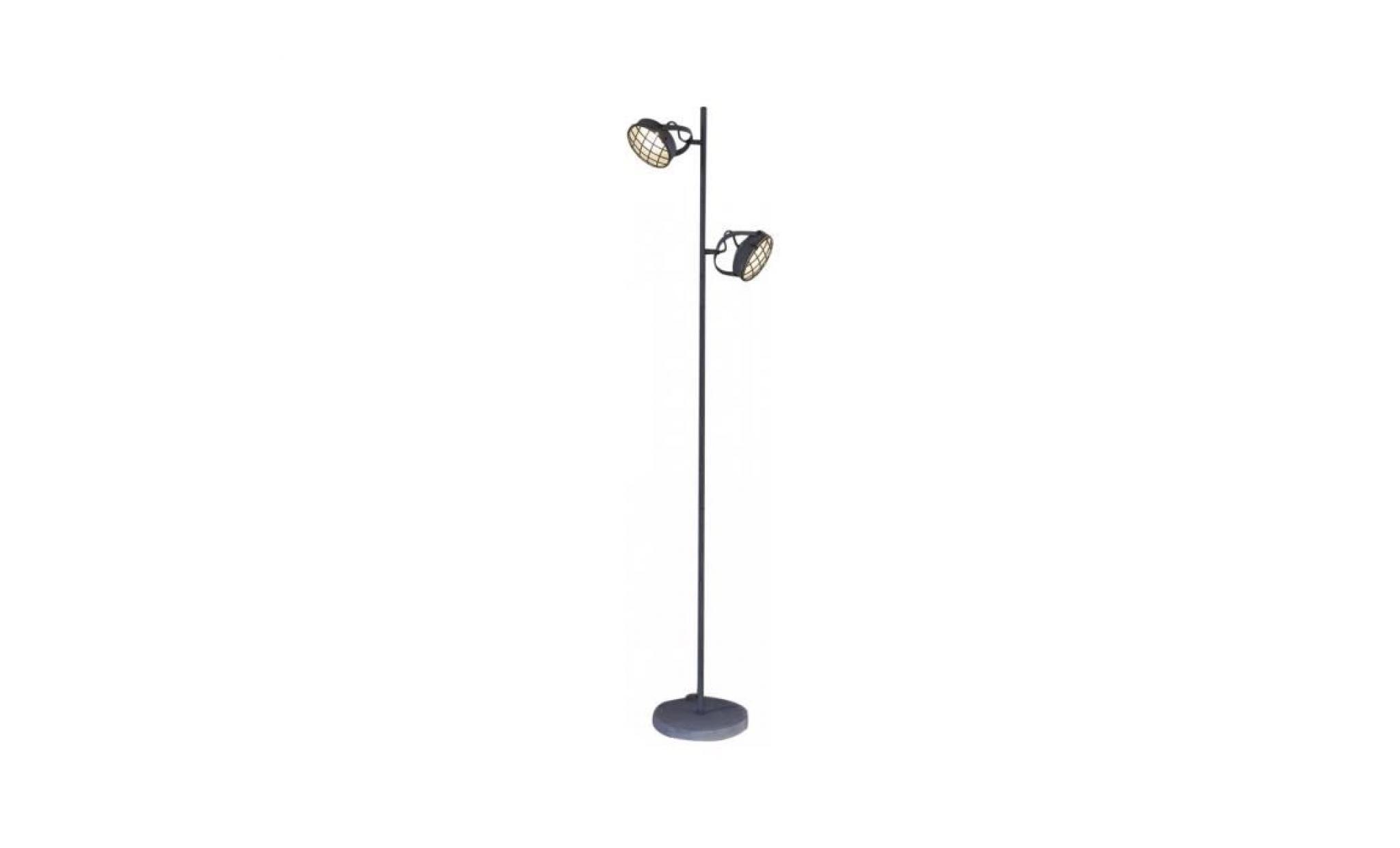 lampadaire gris design industriel pied rond 2l avec grille en béton p 34430 co gris