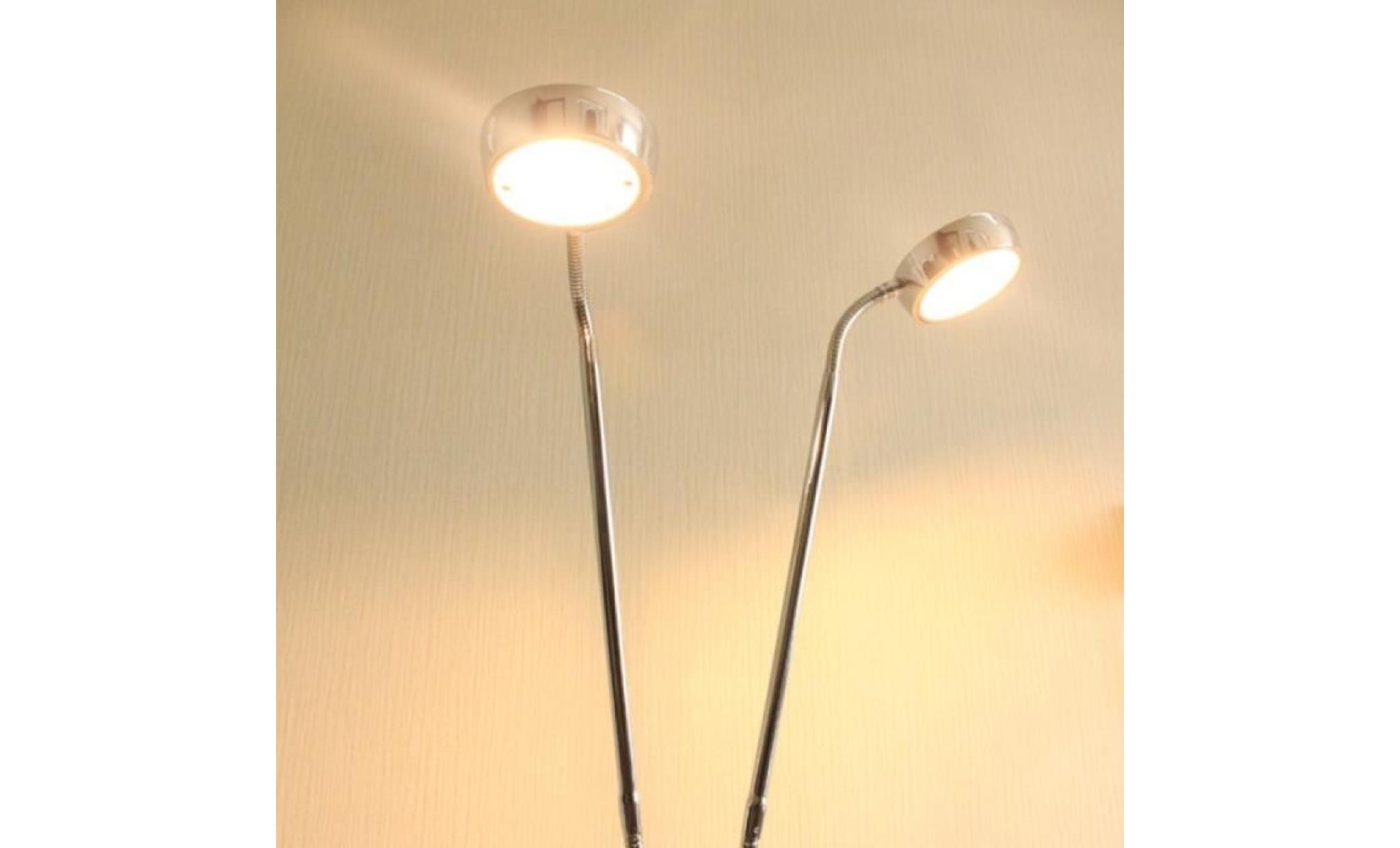 lampadaire led à deux lampes orientables aspect chrome 3000k    livraison sous 3 jours pas cher