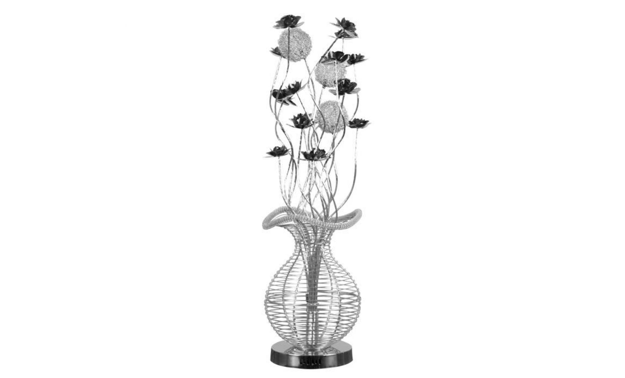lampadaire moderne et élégant. vase fabrique en aluminium argenté décoré avec fleurs noirs