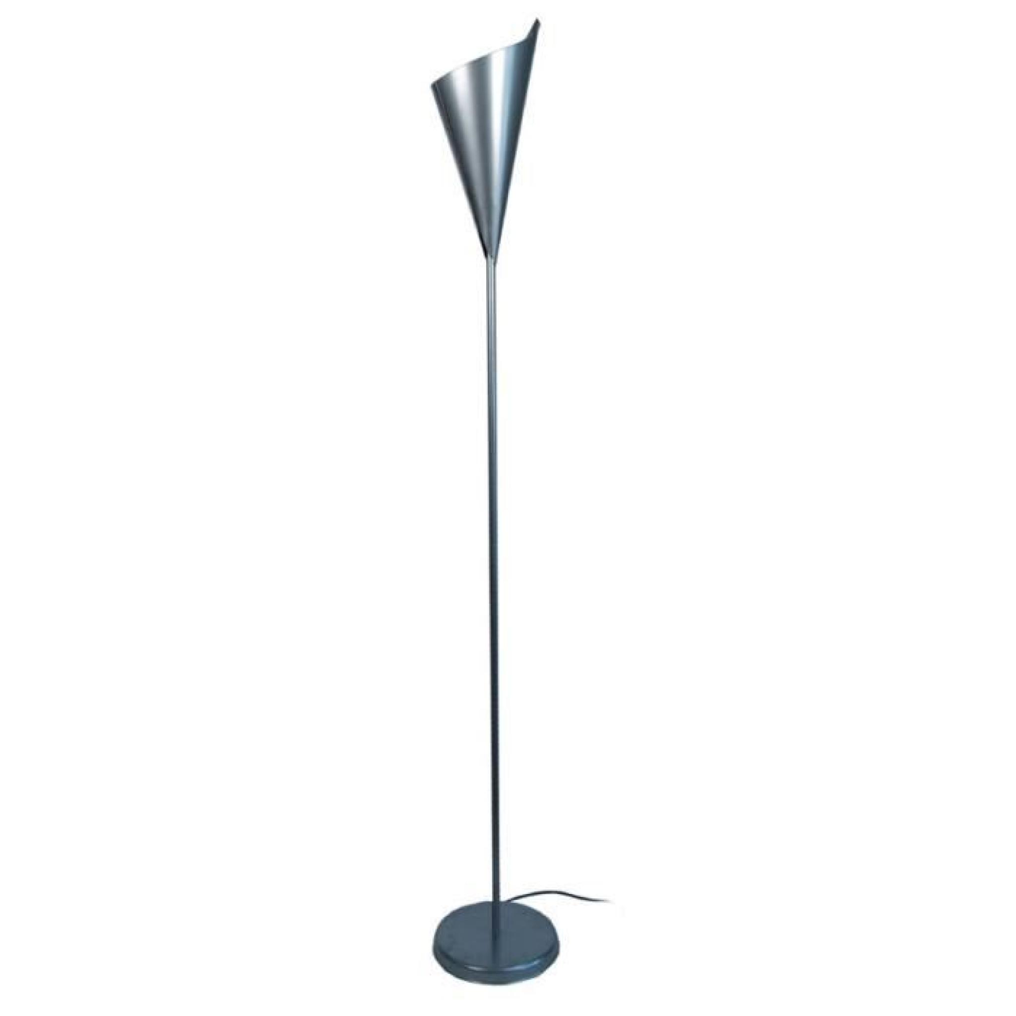 Lampadaire pied tube et abat jour conique en métal hauteur 184cm Conica-Aluminium