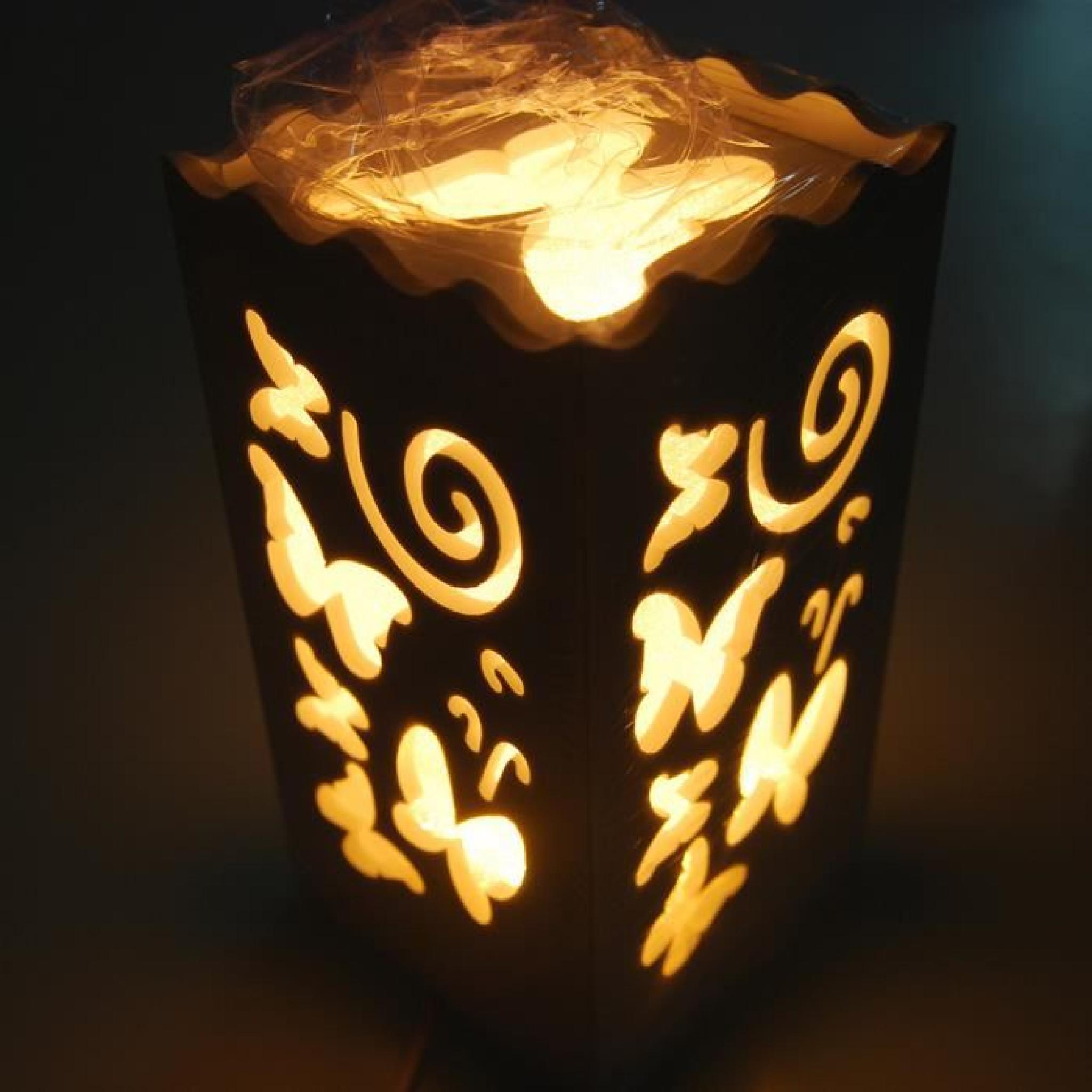 Lampadaire sculpté en bois ancien LED papillon lampe de table lampe de chevet