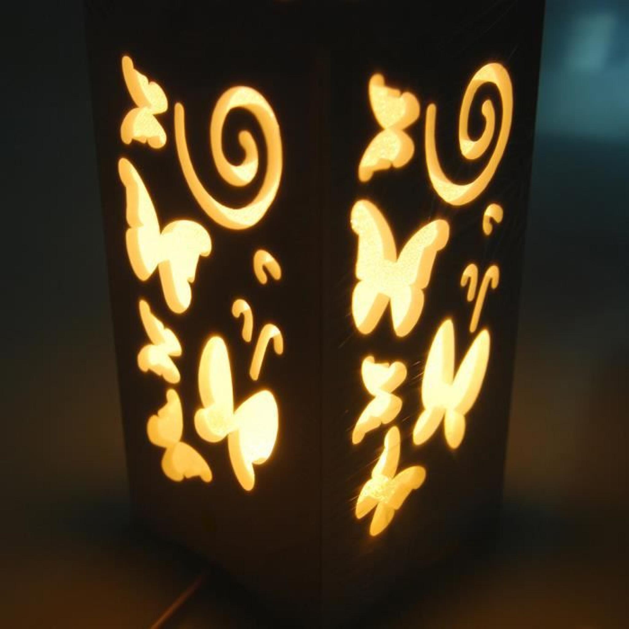 Lampadaire sculpté en bois ancien LED papillon lampe de table lampe de chevet pas cher