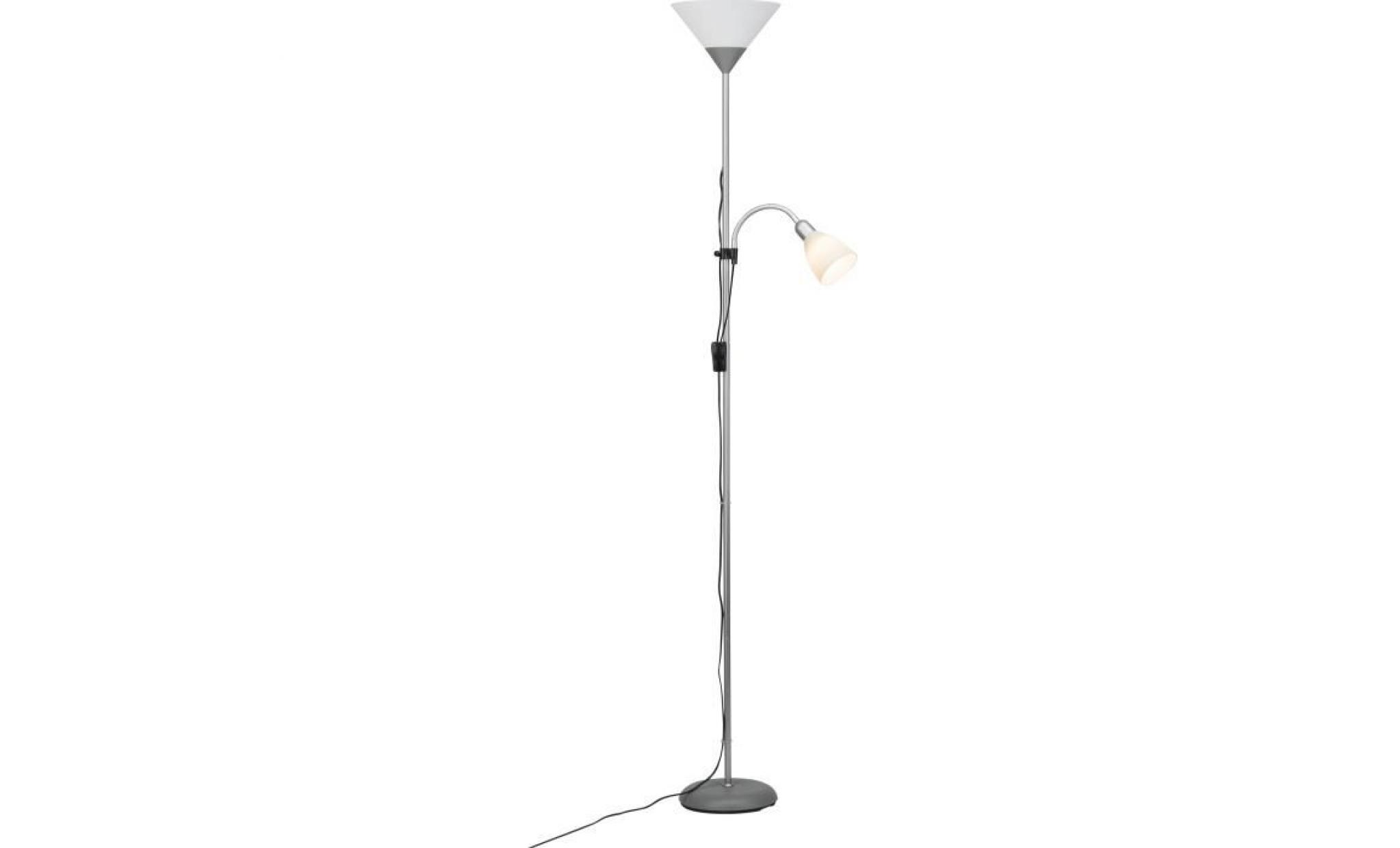 lampadaire spari led avec liseuse hauteur 180 cm e27 60w argent et blanc