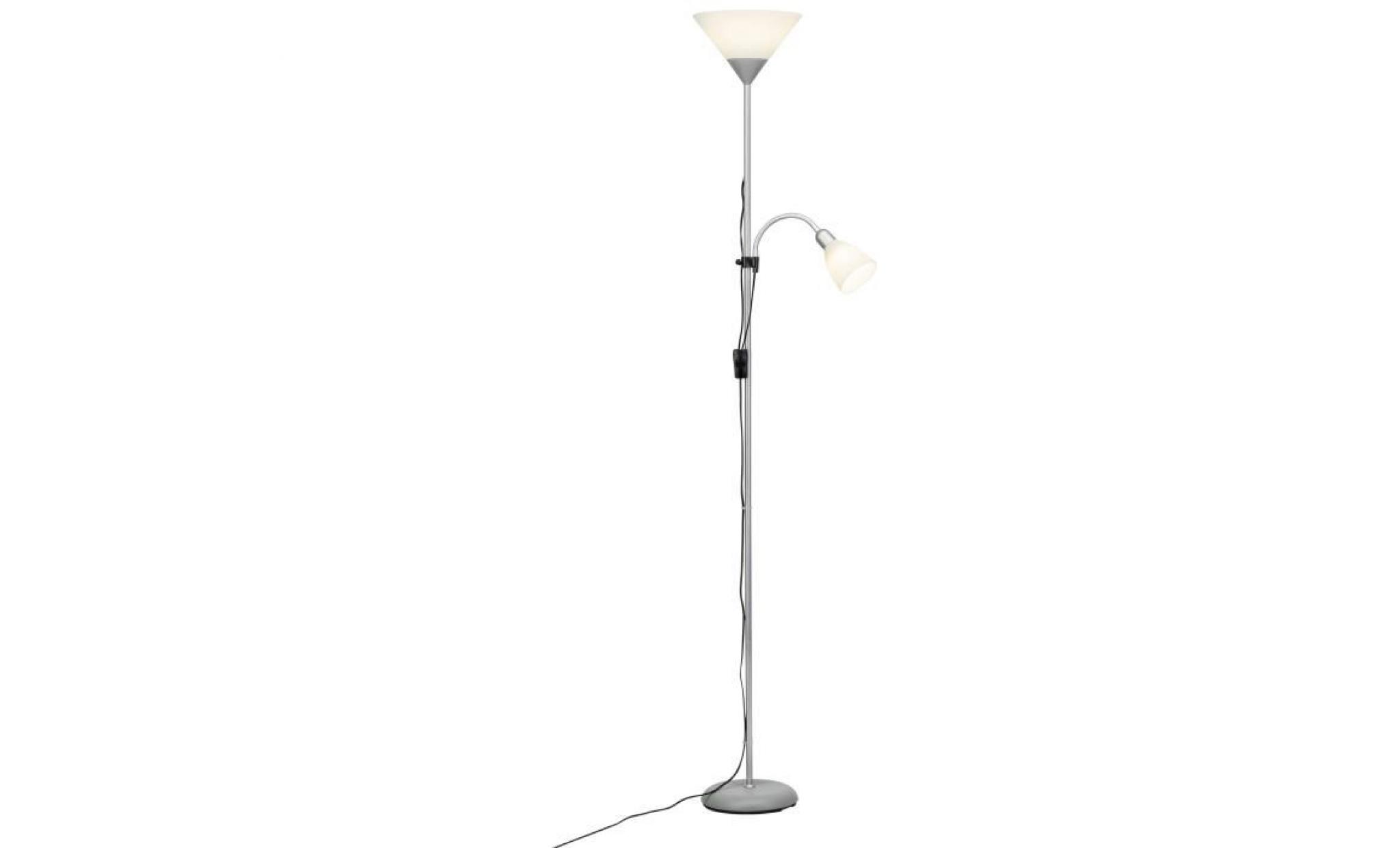 lampadaire spari led avec liseuse hauteur 180 cm e27 60w argent et blanc pas cher