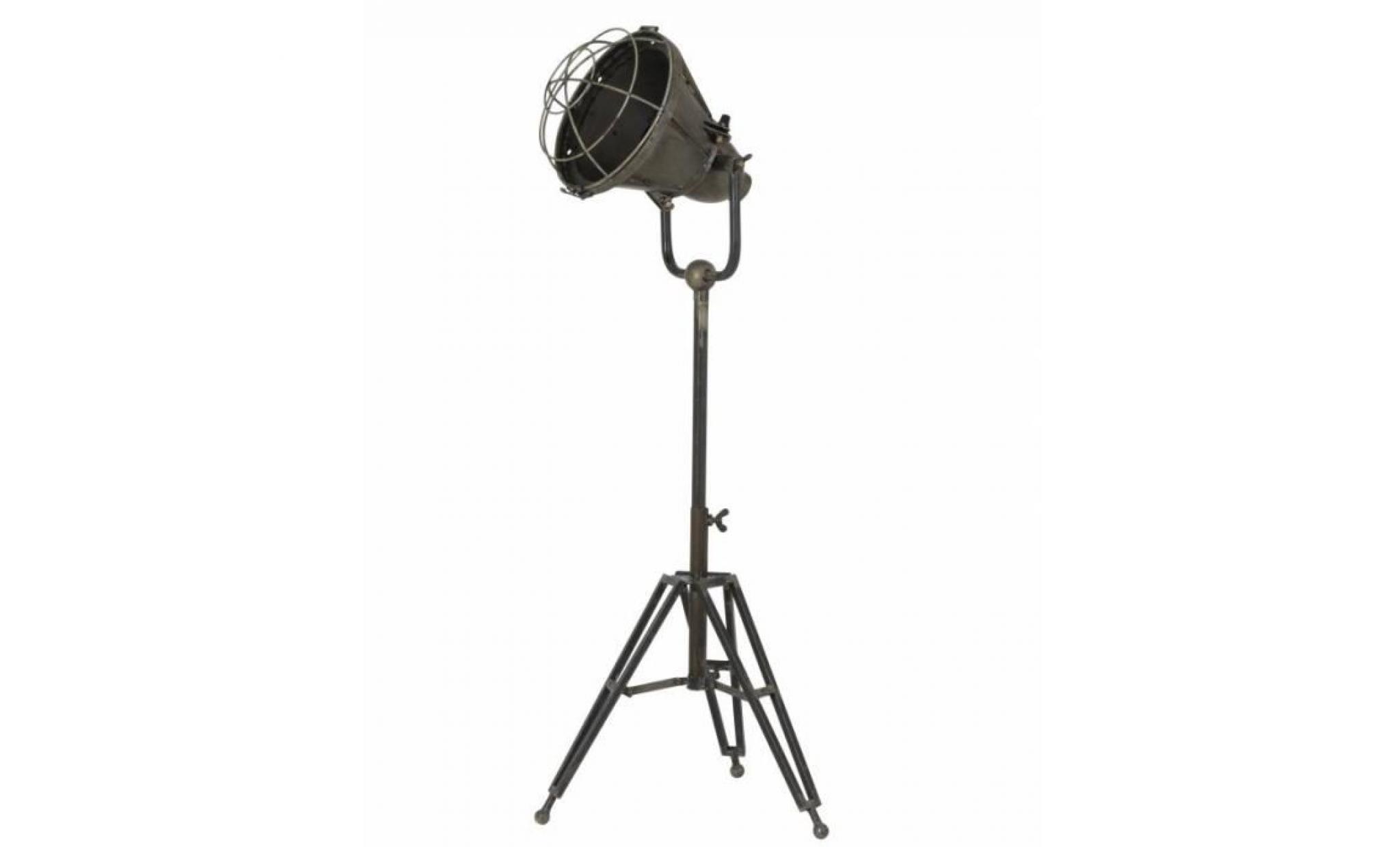 lampadaire studio damyan sur trépied luminaire design projecteur eclairage cinéma en métal patiné bronze 30x35x77cm pas cher