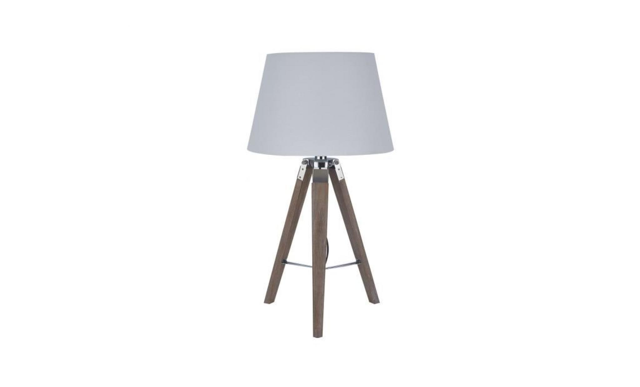 lampadaire trépied 64 cm en bois massif avec abat jour en tissu coloris blanc collection : c zefanja p 46230 co blanc