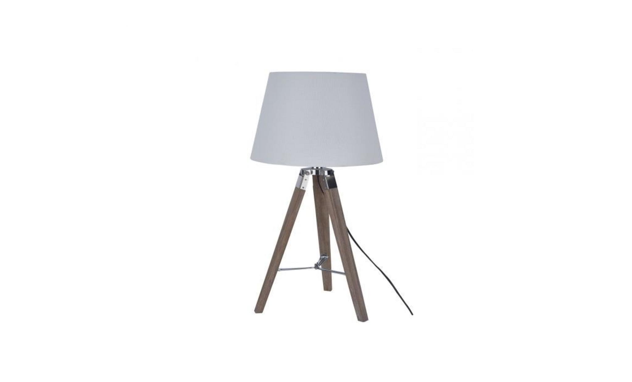 lampadaire trépied 64 cm en bois massif avec abat jour en tissu coloris blanc collection : c zefanja p 46230 co blanc pas cher