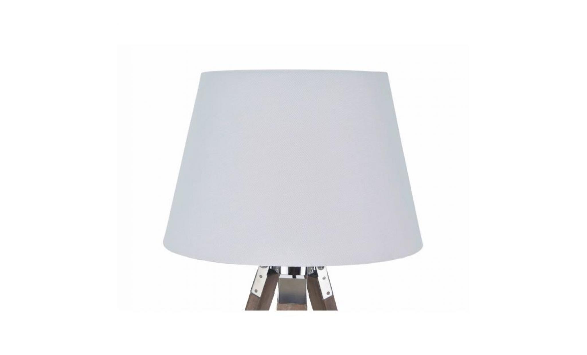 lampadaire trépied 64 cm en bois massif avec abat jour en tissu coloris blanc collection : c zefanja p 46230 co blanc pas cher