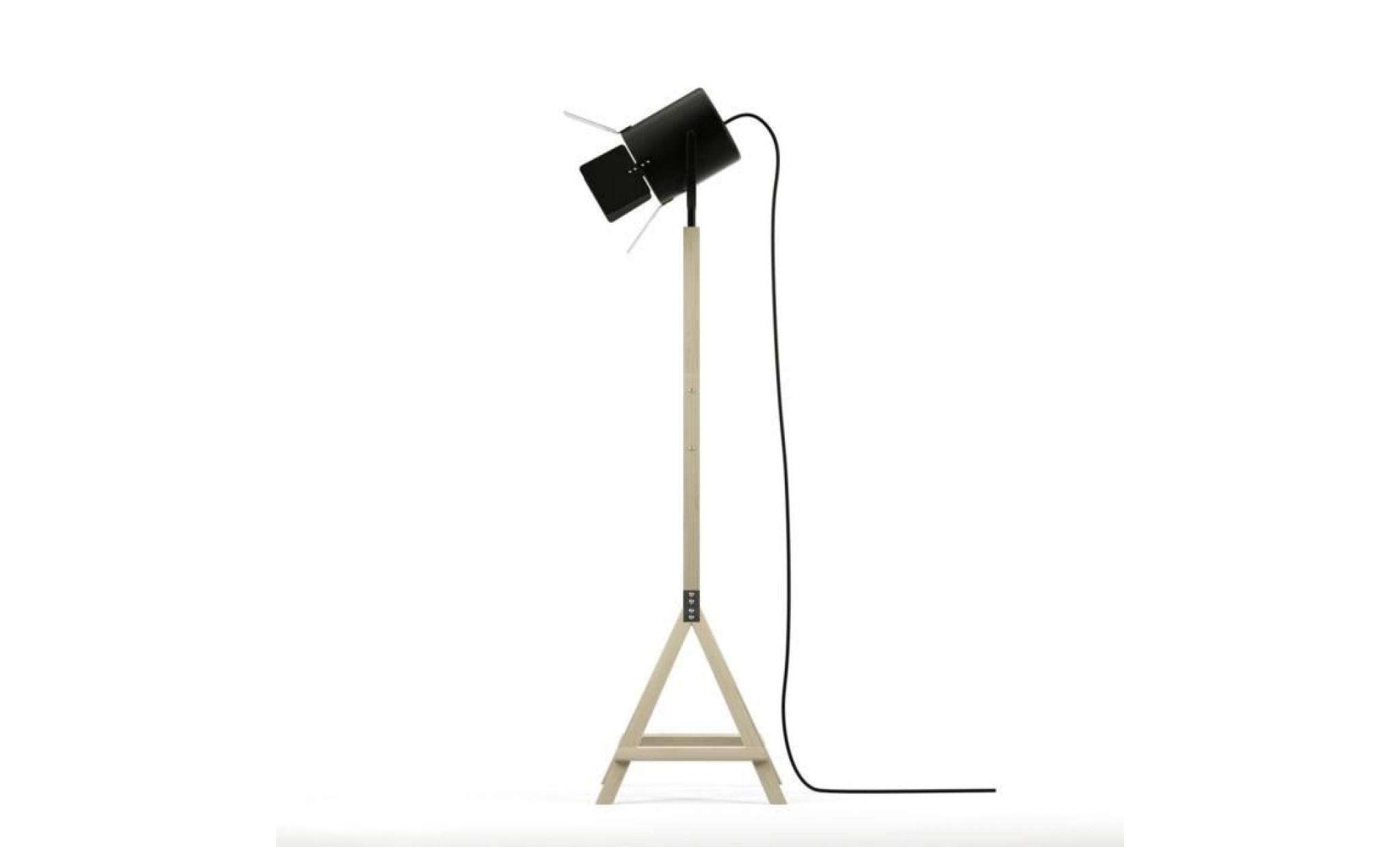 lampadaire trépied cinéma en bois bolywood 150 cm e27 40w noir pas cher