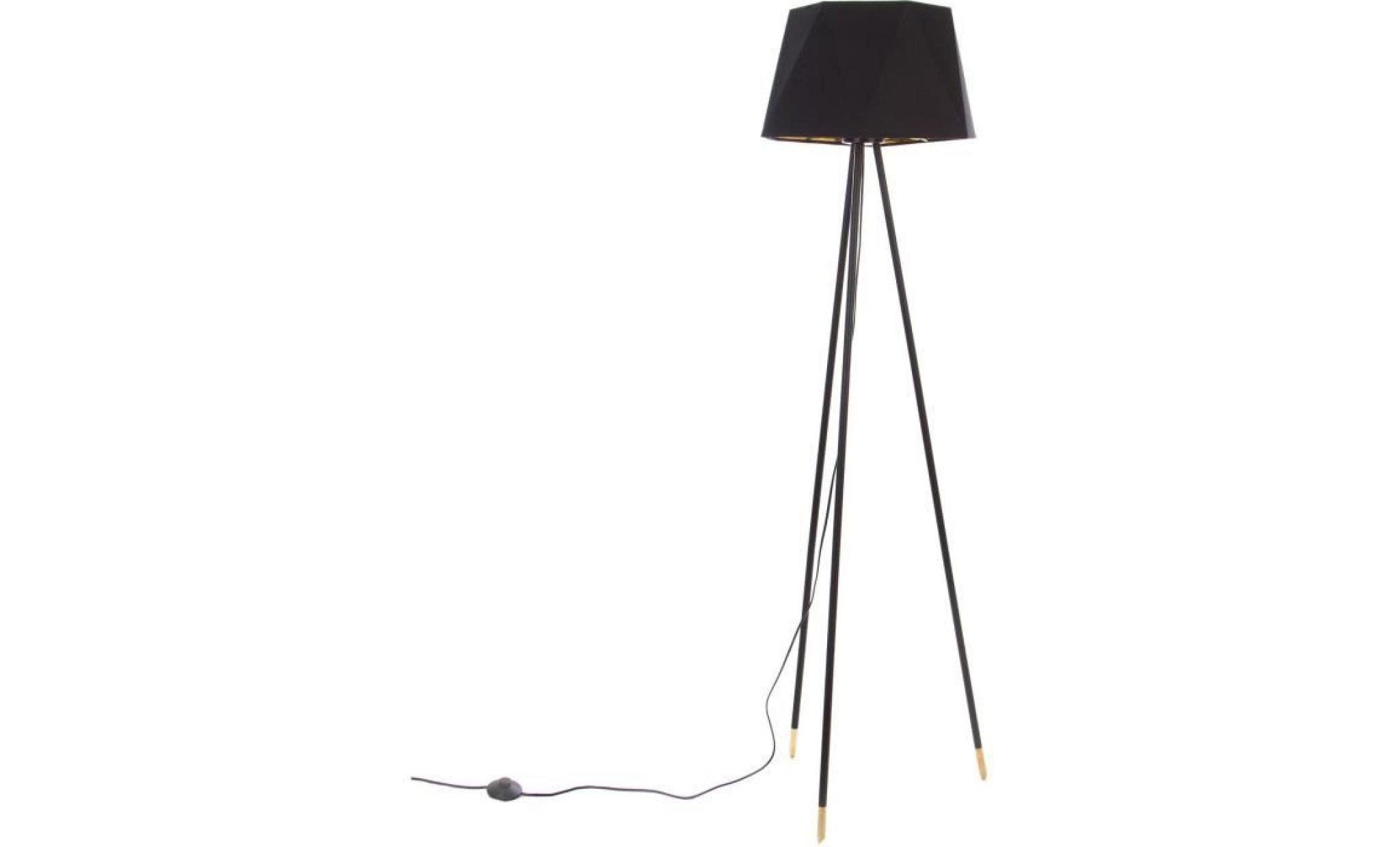 lampadaire trépied en fer dori   h. 153 cm   noir et or