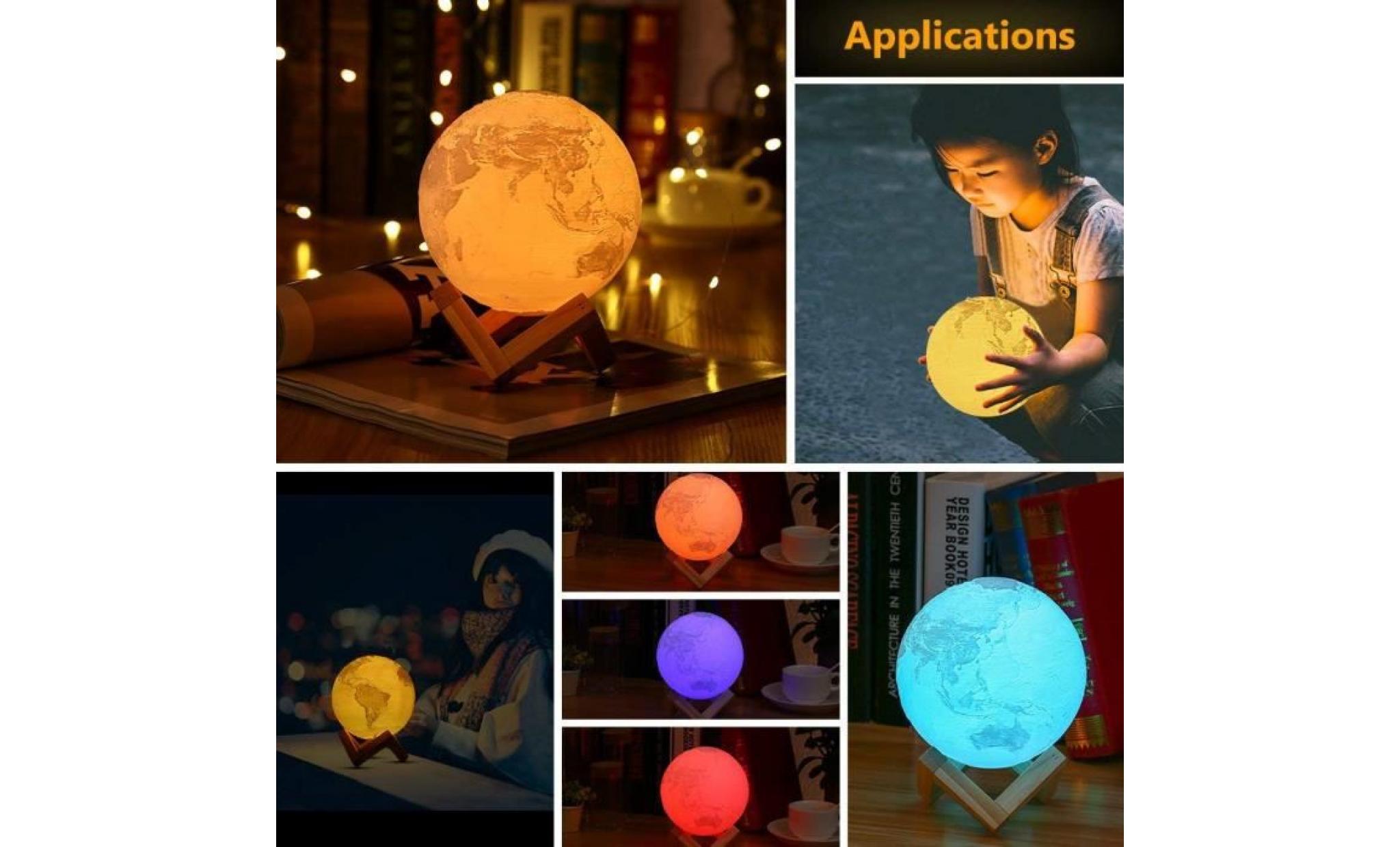 lampe 3d lampe globe terrestre inlife veilleuse rechargeable 16 couleurs,télécommande,lampe de chevet pour enfants,cadeau pas cher