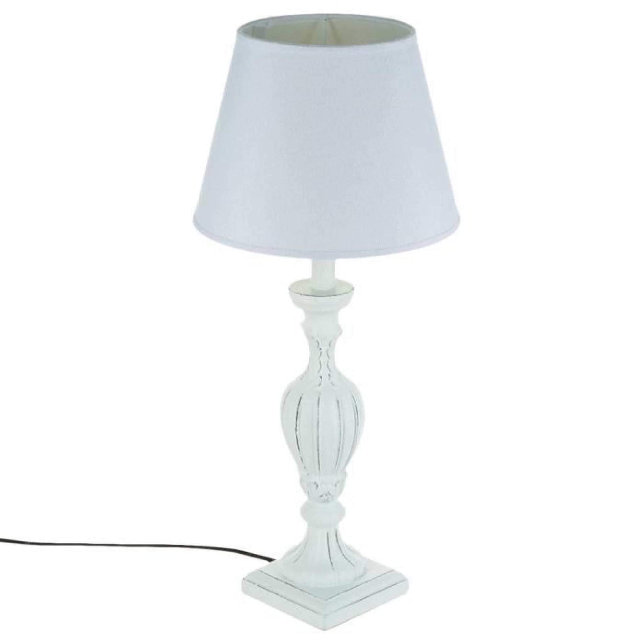 Lampe 56cm en bois patiné blanc
