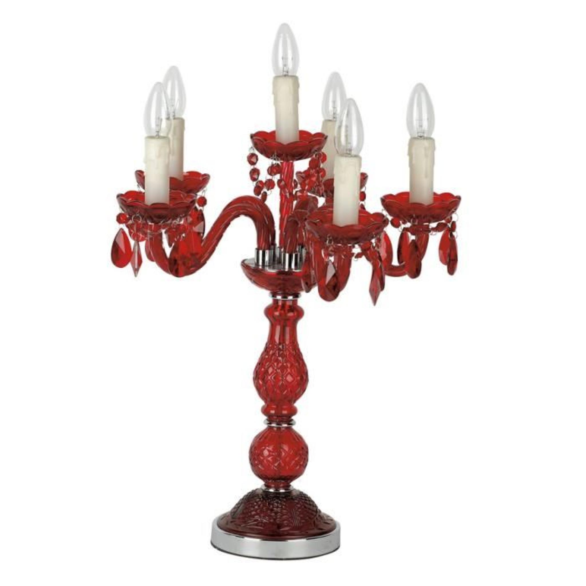Lampe 6-Branches Baroque en Verre Rouge