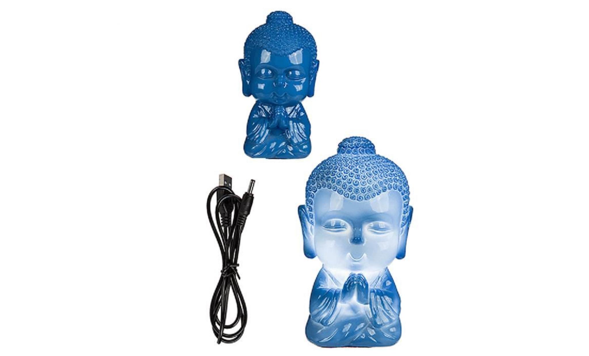 lampe 8 led usb bouddha bleu 13 cm