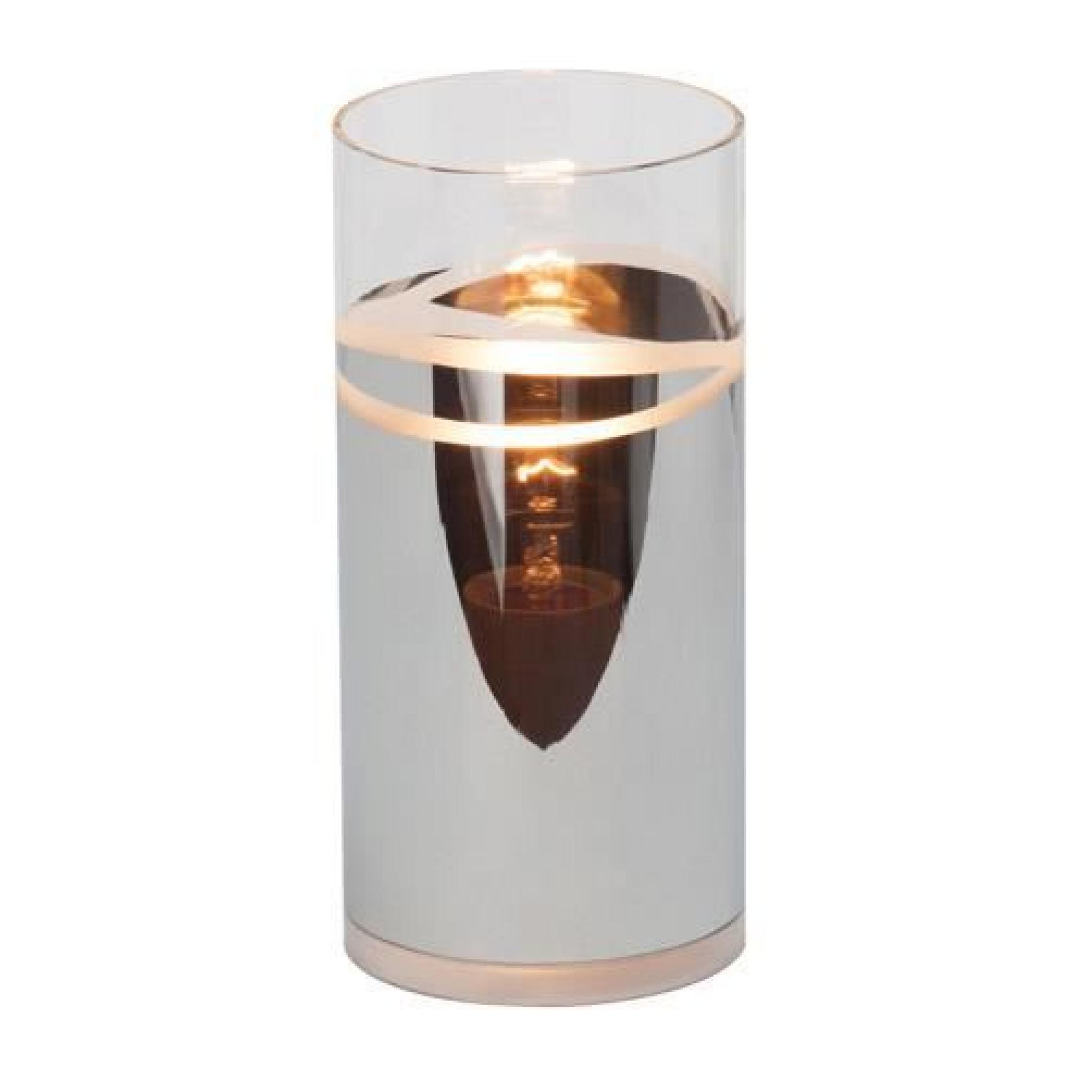 Lampe à poser cylindre en verre transparent et métal chromé hauteur 20cm Carlow-