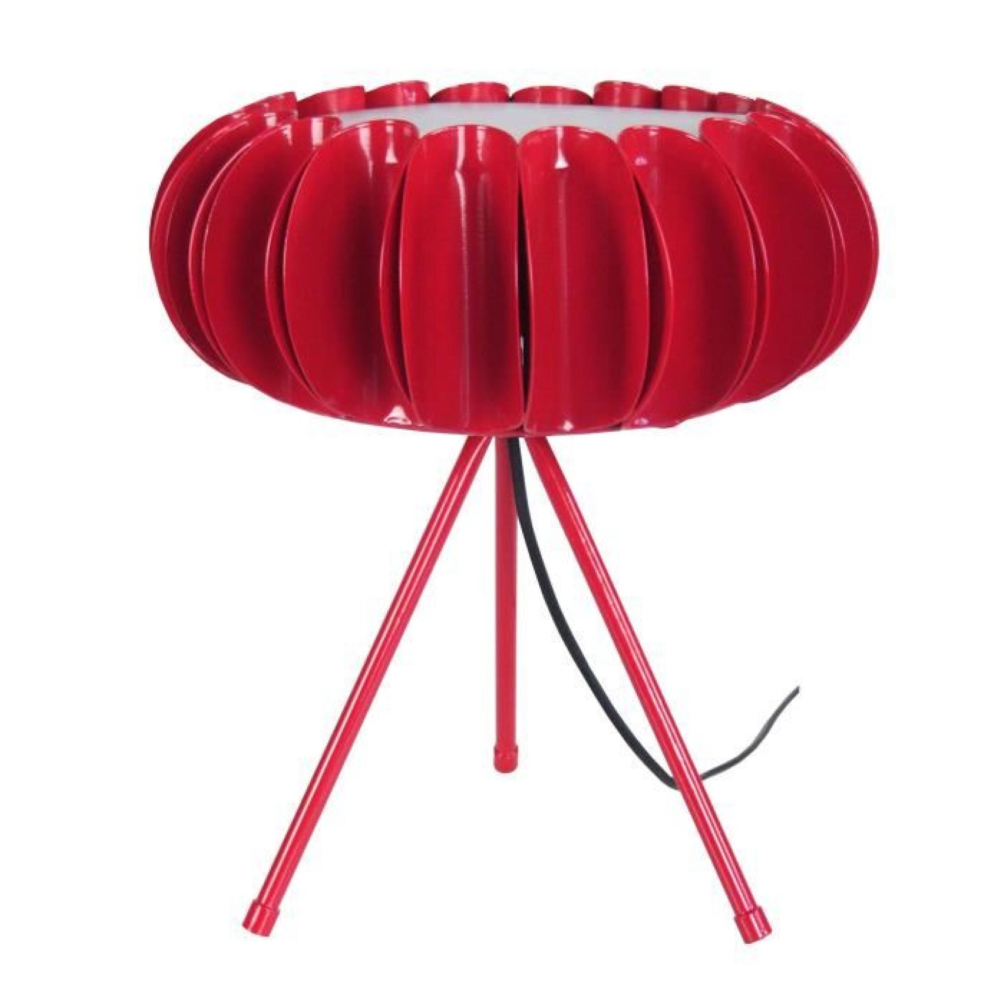 lampe à poser design trépier et abat-jour en métal diamètre 30cm Tiago-Rouge