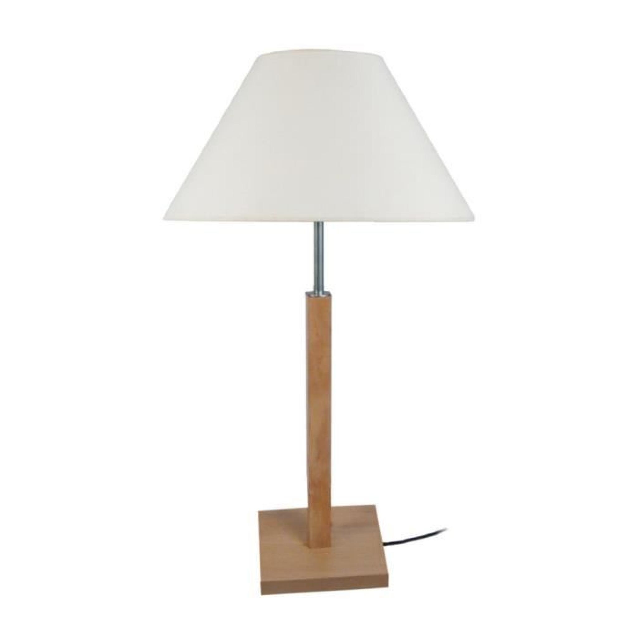 Lampe à poser en bois avec abat jour conique en coton hauteur 54cm Hod-Blanc