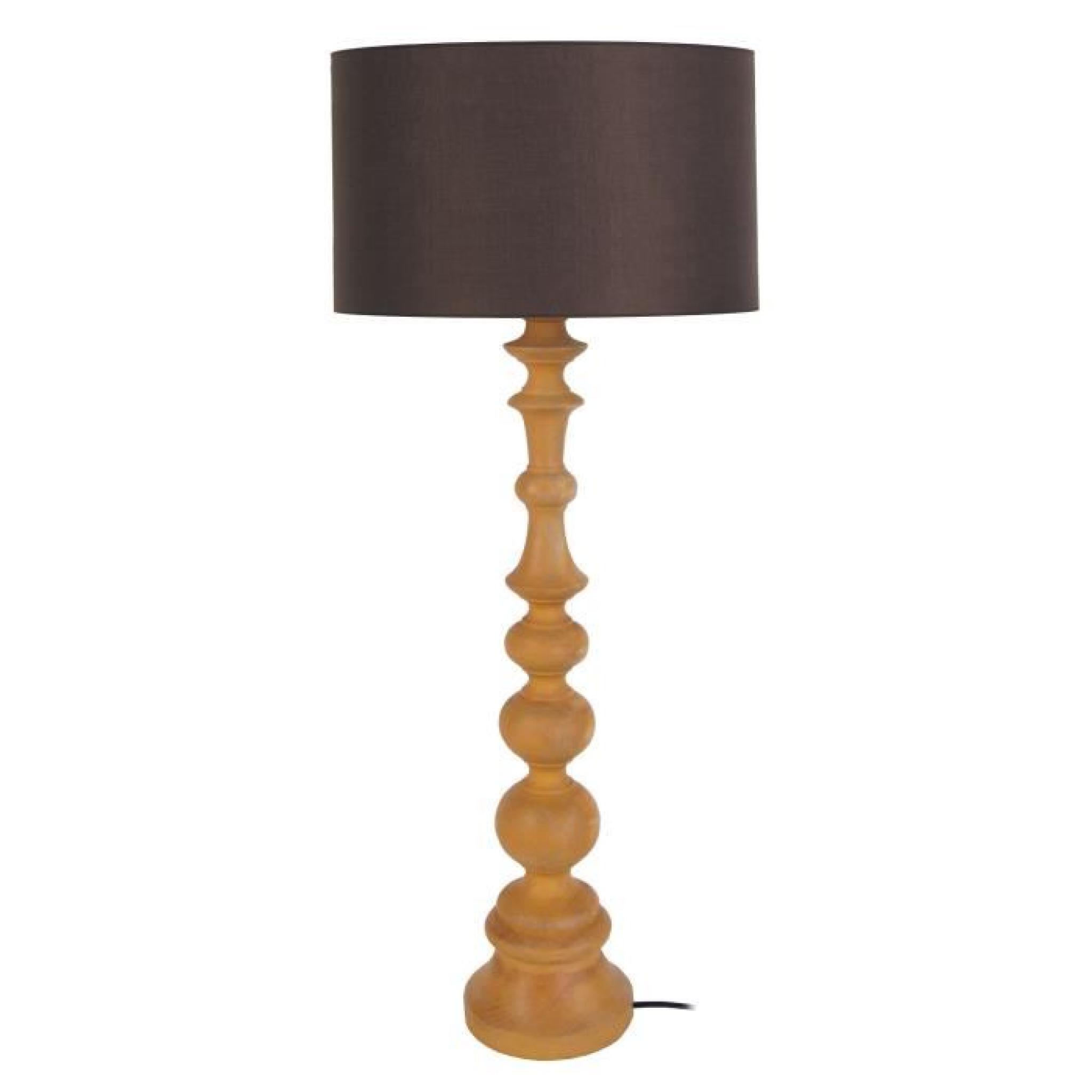 Lampe à poser en bois avec abat jour tissu hauteur Anaïs Beige/Taupe-Beige/taupe