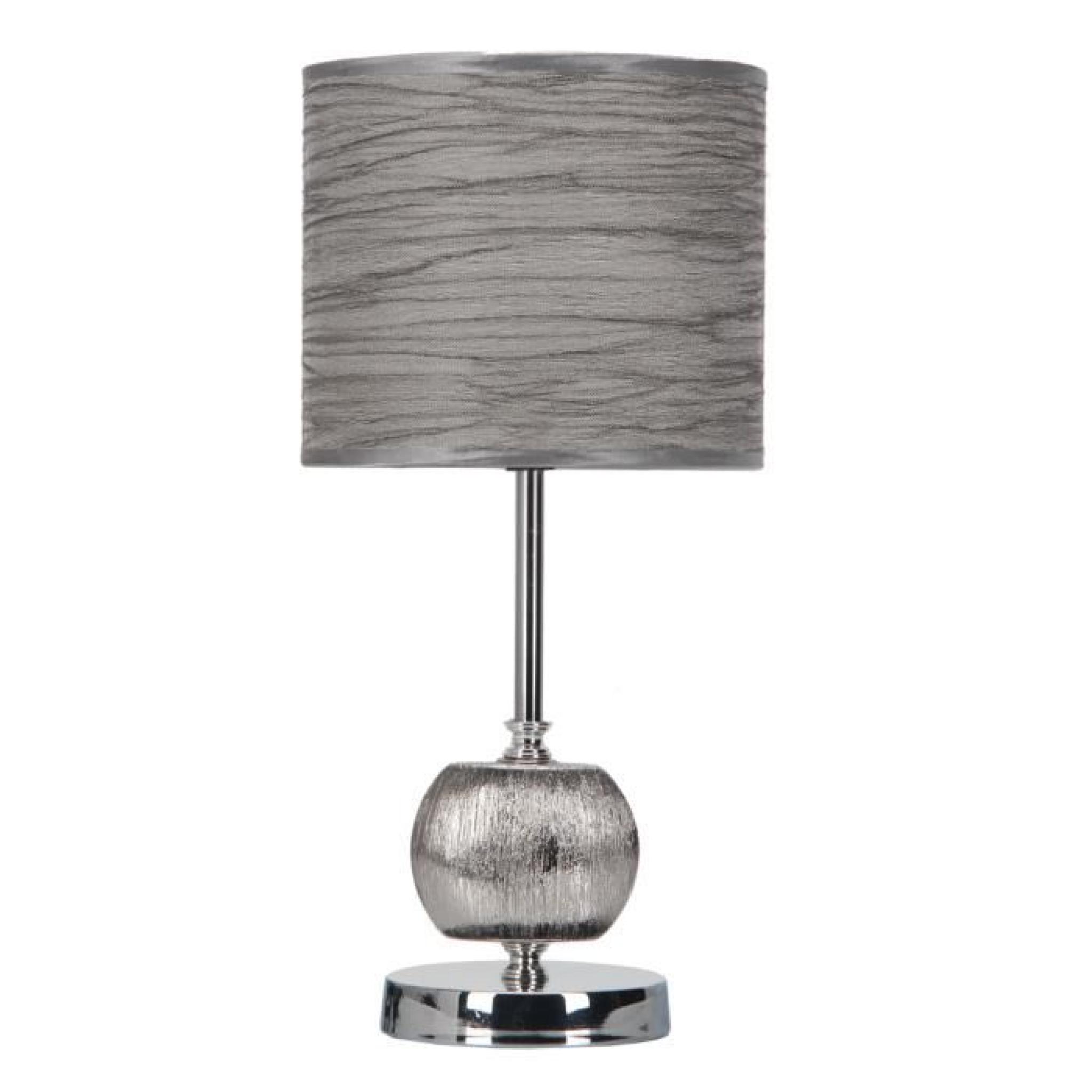 Lampe à poser en métal chromé décor céramique strié et abat-jour en fil hauteur 40.5 cm LINGOT-Cuivre
