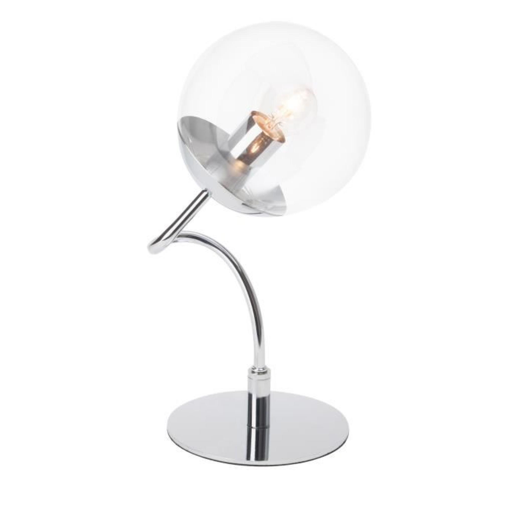 Lampe à poser en métal chromé et sphère en verre transparent hauteur 38cm Lorena-