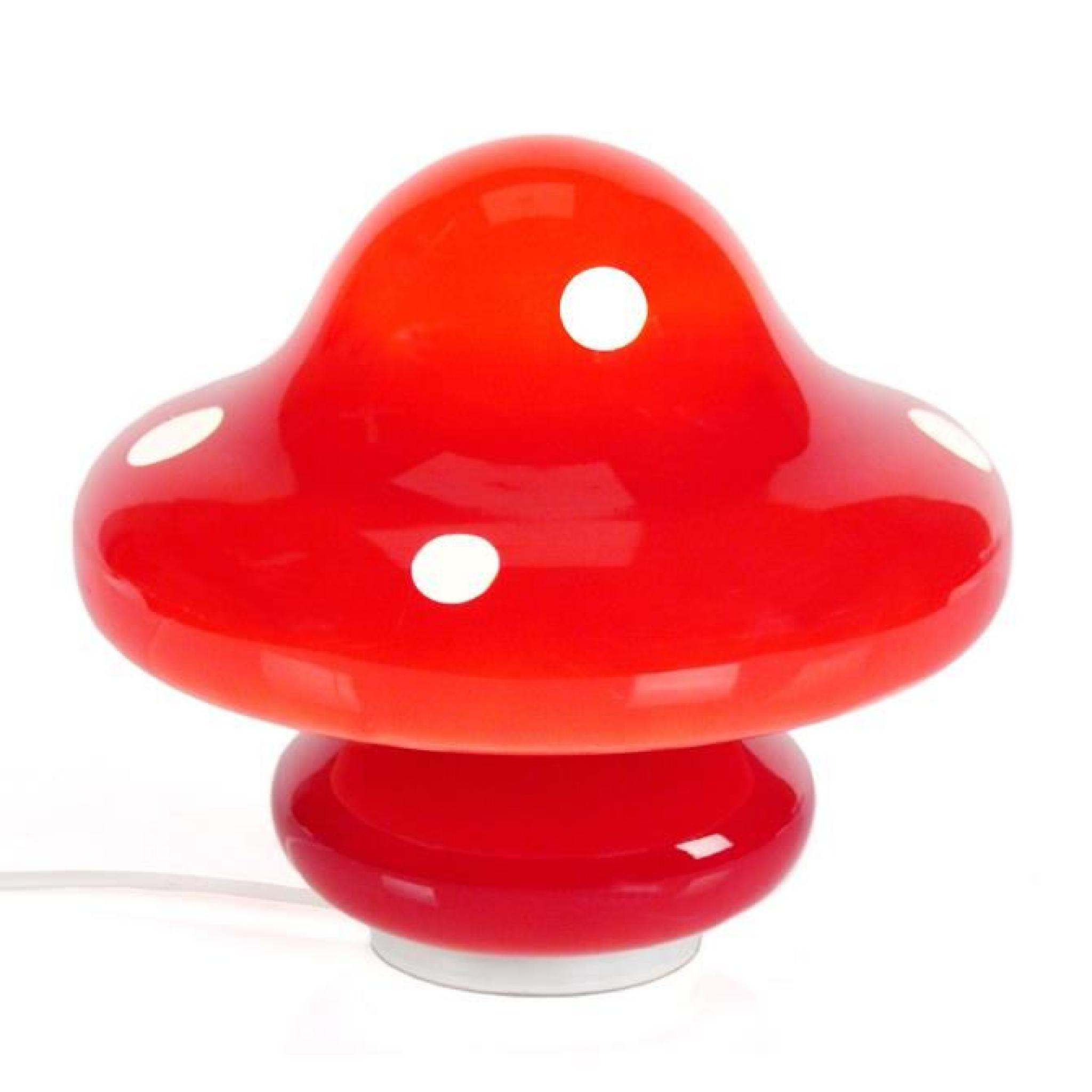 Lampe à poser en verre forme champignon diamètre 23cm Poppy-Rouge